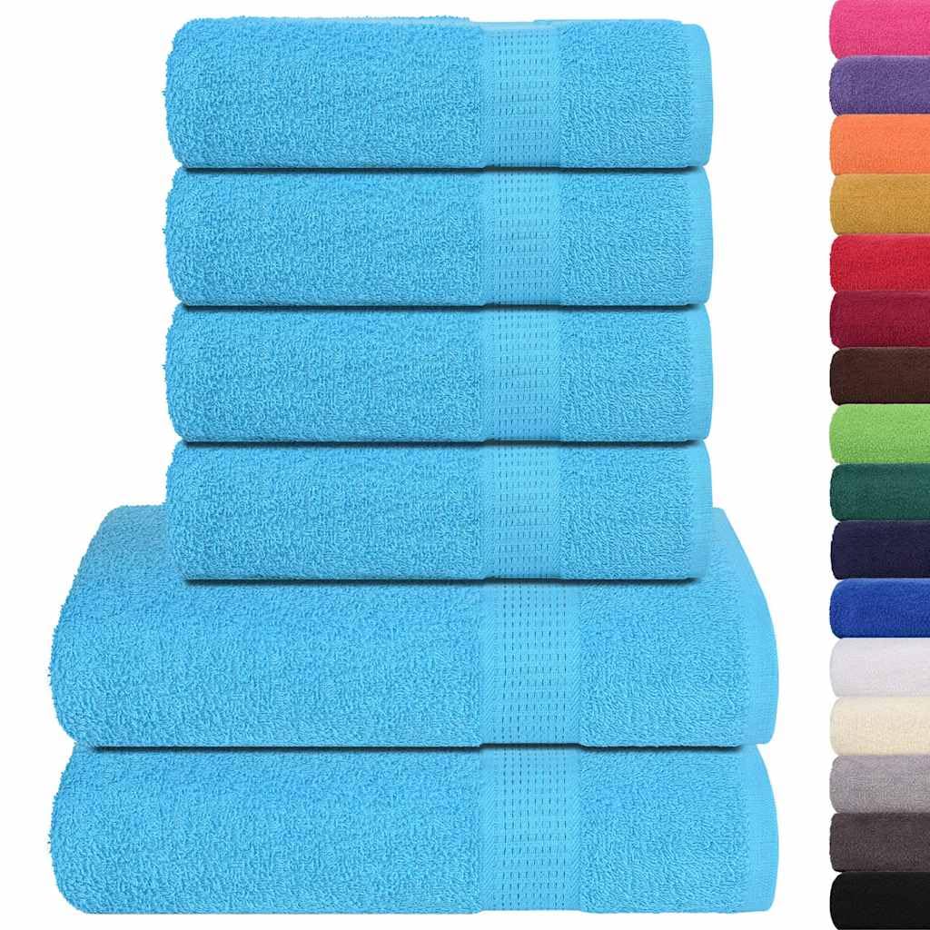 Lot de 6 serviettes de bain en coton turquoise 360 g/m²