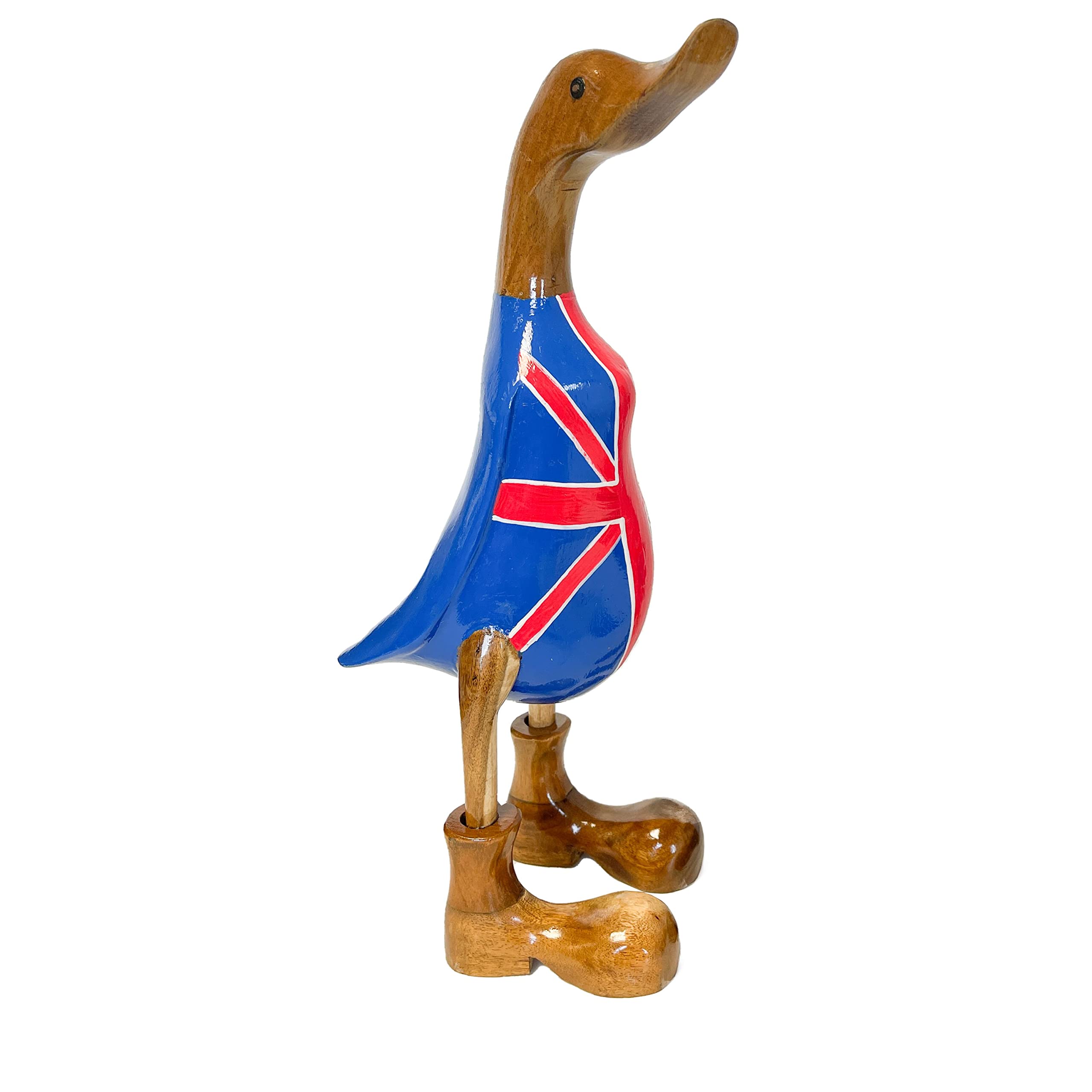 My Family House Hand Carved British Flag Duck Ornament with Welly Boots Fair Trade Novelty Bamboo Root Sculpture Home Decor Indoor Painted Ducks