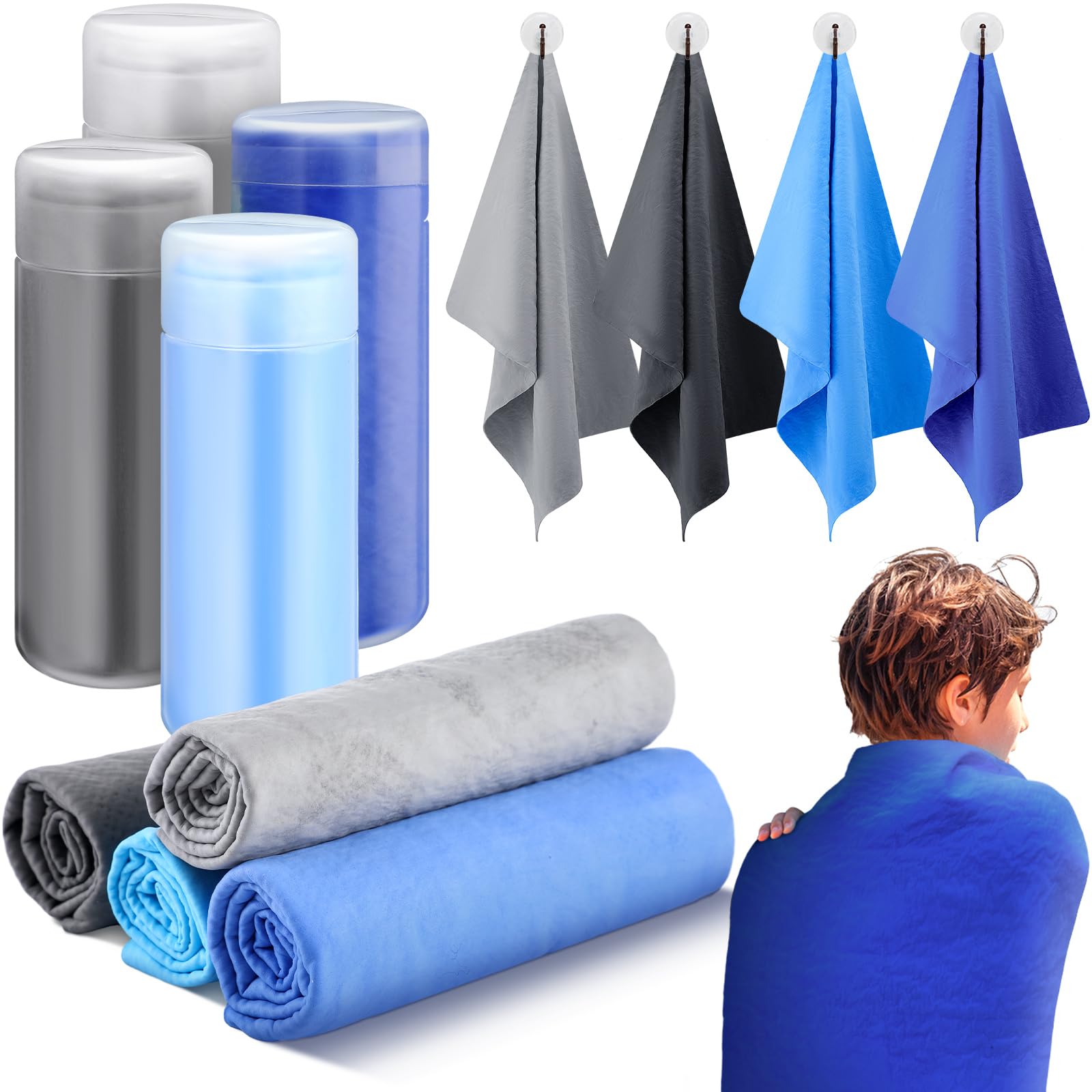 Tisancy 4 Pcs Swim Chamois Towel Shammy Towel for Diving, Swimming, Triathlons & Other Water Sports (Blue, Navy, Gray, Black, 13 x 17 Inch)