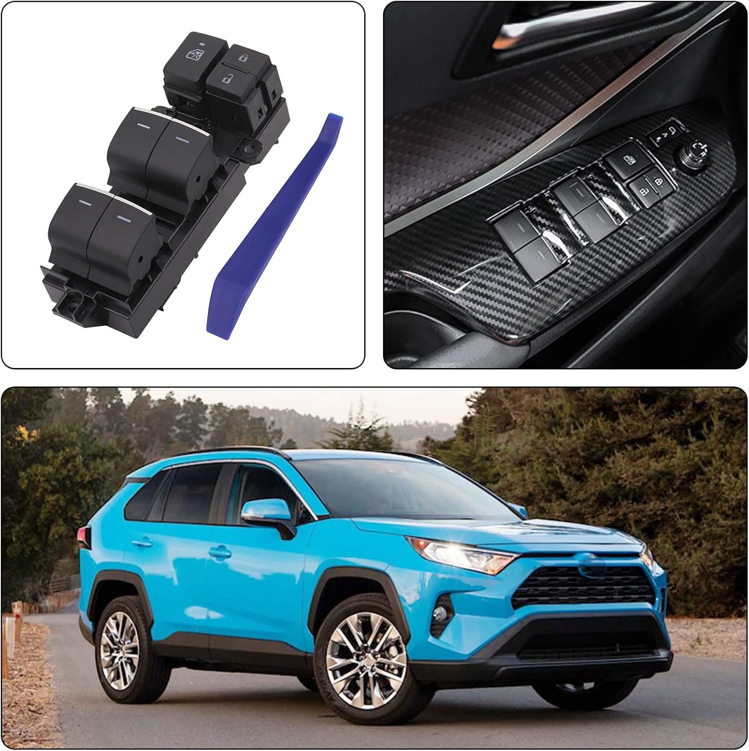 Obaee Main Window Switch Power Control Button Driver Side Compatible with 2019-2021 Toyota RAV4 XA50，2018-2021 Toyota CHR Replacement OEM84040-02180 84040-0R020 84040-F4060 Bule Light