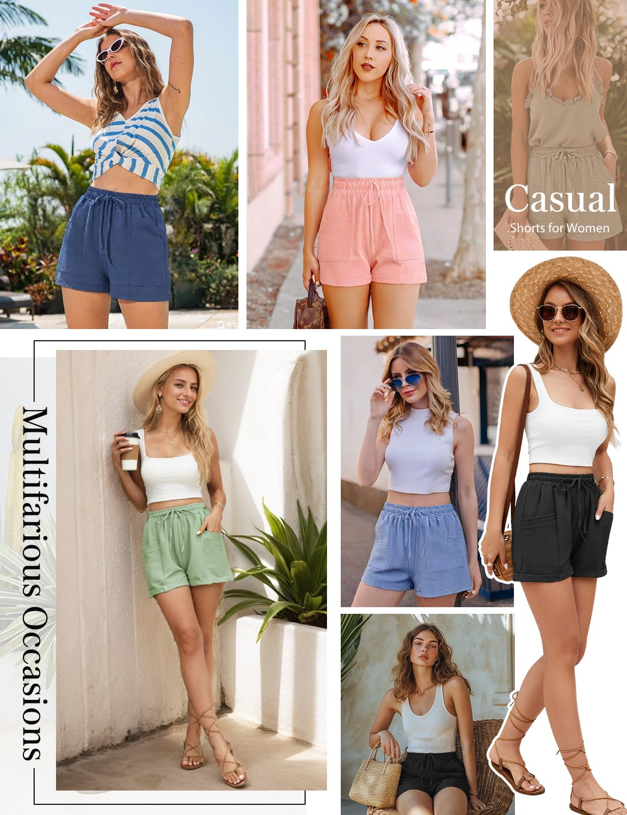 Pantaloncini Donna Estivi Casual Vita Alta Pantaloni con Coulisse Pantaloncini Corti Leggero Larghi Tinta Unita Pantaloni Sportivi con Tasche