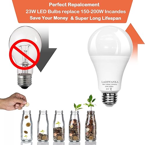 Miniatura 5 de Ladiwanka Bombilla LED de 150 W, bombillas LED brillantes de 2500 lúmenes, 23 W blanco suave 3000 K, bombilla LED A21, base estándar E26 no
