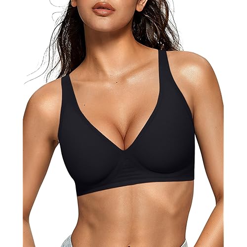 OEAK Womens Deep V Bras Wireless Comfortable Bra Supportive No Underwire Bras Tshirt Push Up Bralettes Plunge Seamless Bra