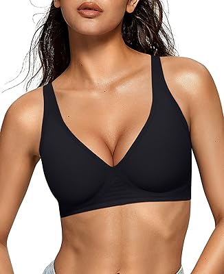 OEAK Womens Deep V Bras Wireless Comfortable Bra Supportive No Underwire Bras Tshirt Push Up Bralettes Plunge Seamless Bra