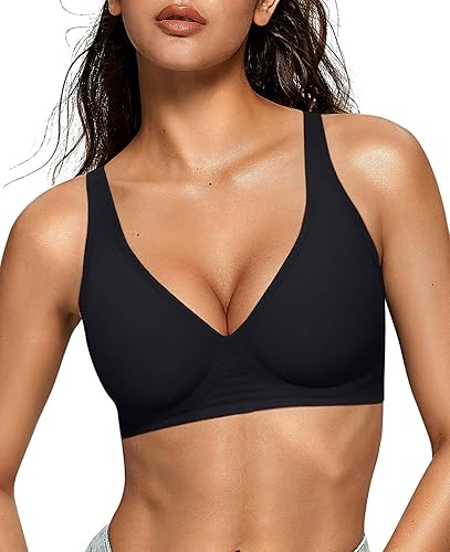 OEAK Womens Deep V Bras Wireless Comfortable Supportive Seamless Bra
