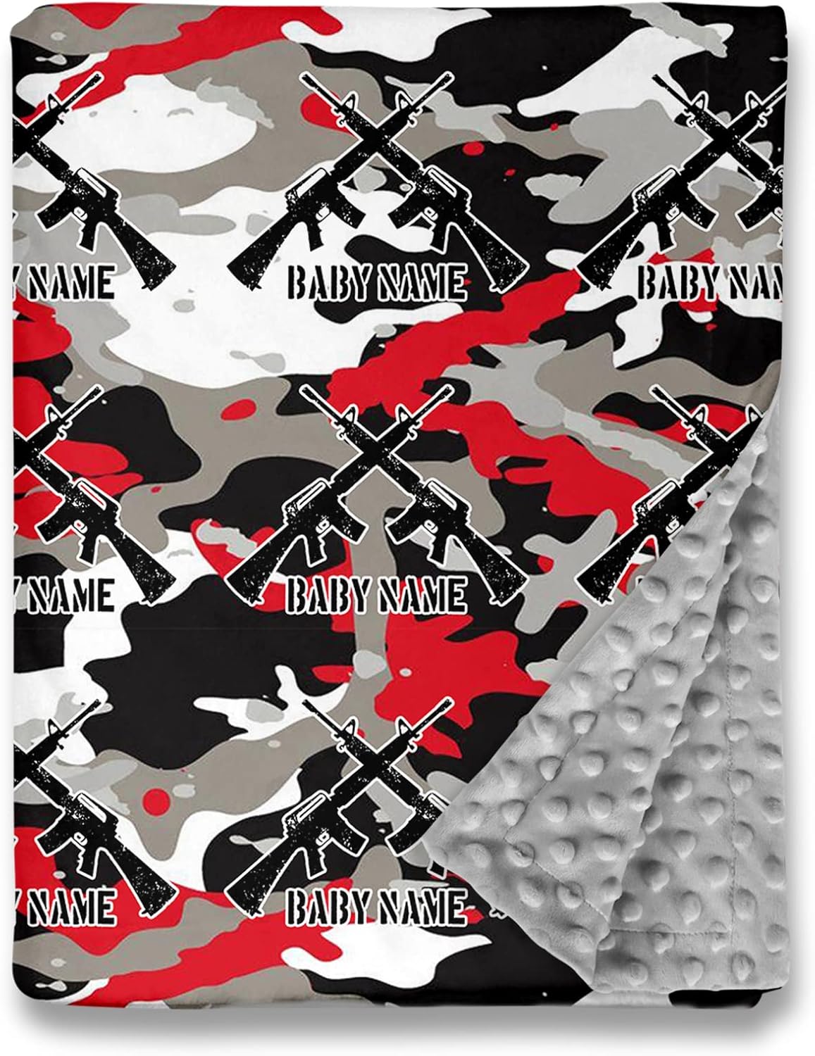 Personalized Camouflage Blanket for Baby Boys Custom with Name Hunting Camo Green Hunter, Soft Minky Dot Fleece Receiving Blanket - 30" X 40"