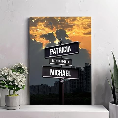 QILDTASIO Personalized Vintage Street Sign Canvas Print, Custom Name Couple Wall Art, Romantic Home Decor, Unique Wedding Couple Gift for Him Her, Valentines Day Gift Idea #2
