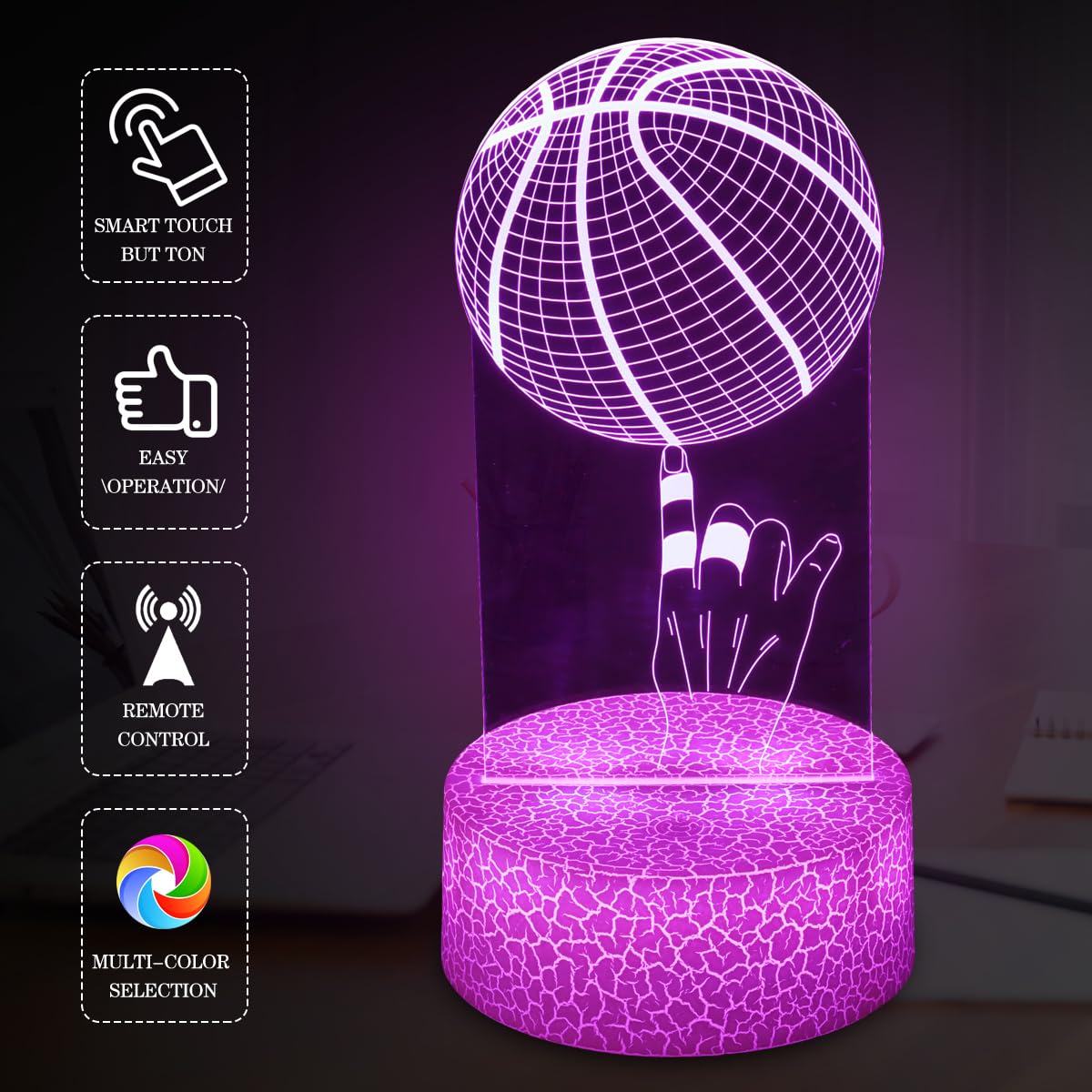 JHXLAMP Lampada da comodino 3D da basket, con 16 colori cangianti, con telecomando e Smart Touch, regalo per Natale, San Valentino, compleanno, per ragazzi e ragazze