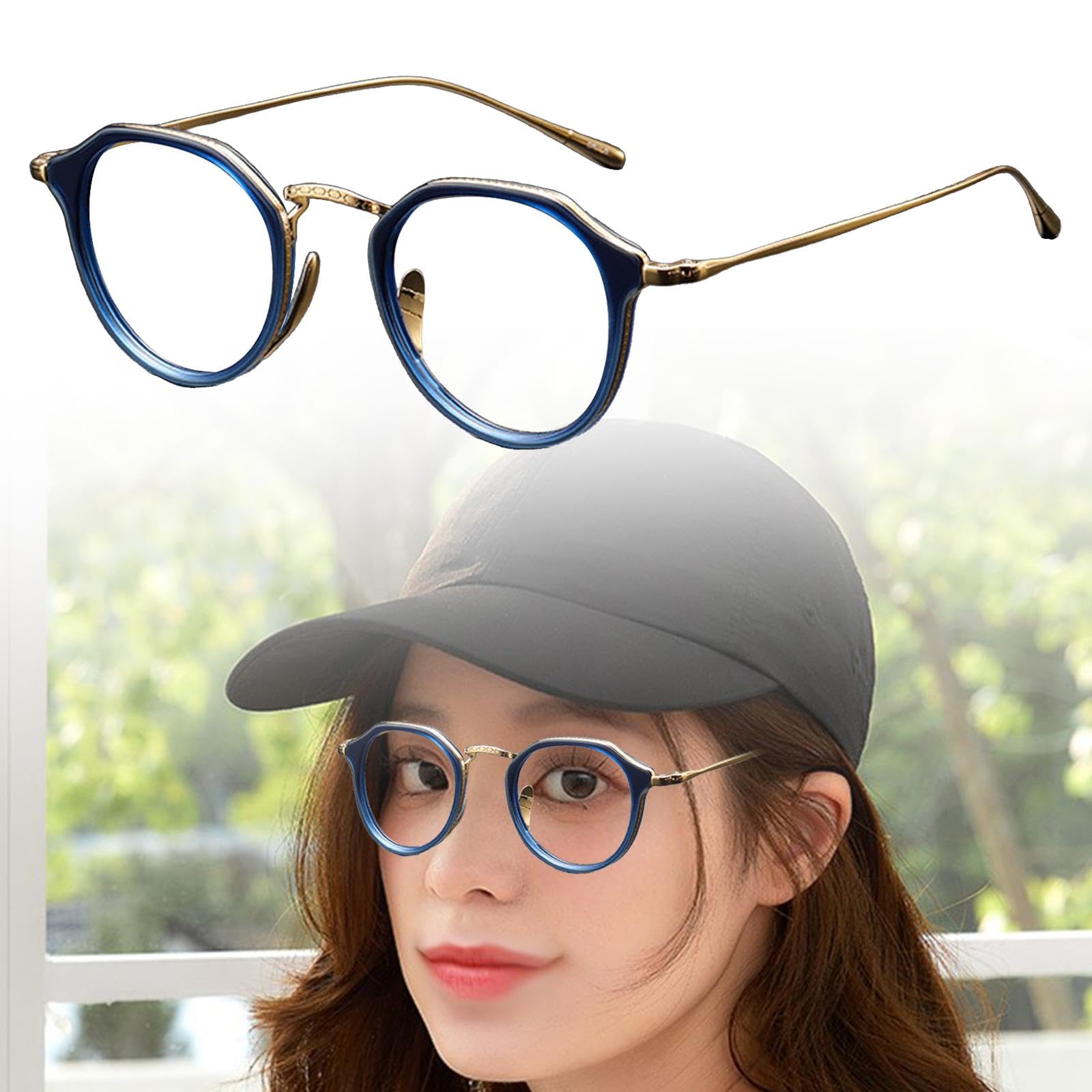 Lunettes Rétro Monture Pure Titane Monture de Vue Pleine Ronde Vintage Ultralégère à Porter Toute La Journée Convient à Homme Femme Étude Trav