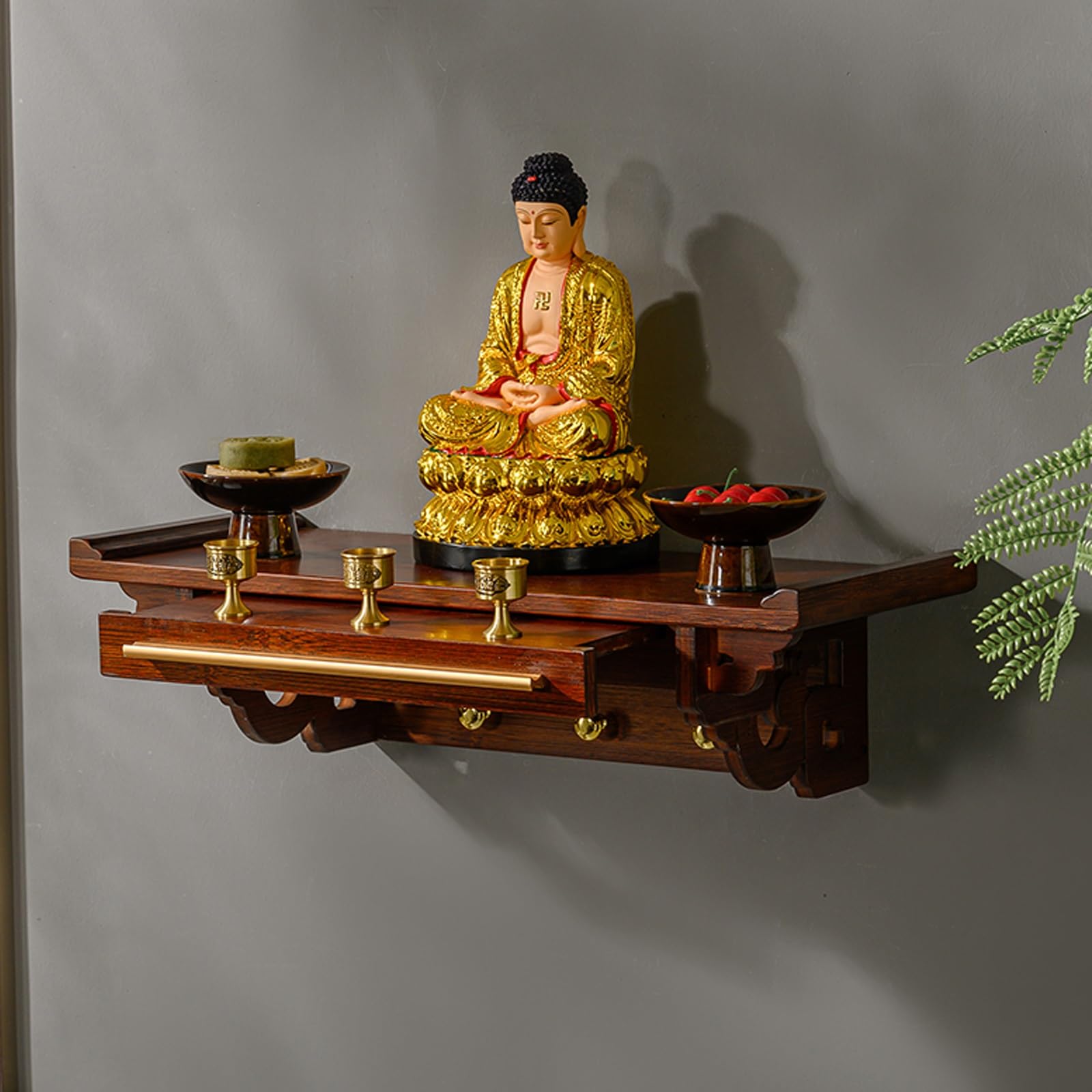 JNTFNE Wall-Mounted Small Shrine Altar Table, Buddha Stand with Hidden Tray, Meditation & Puja Ideal for Home or Buddhist/Witchcraft Altars(66cm/26in)