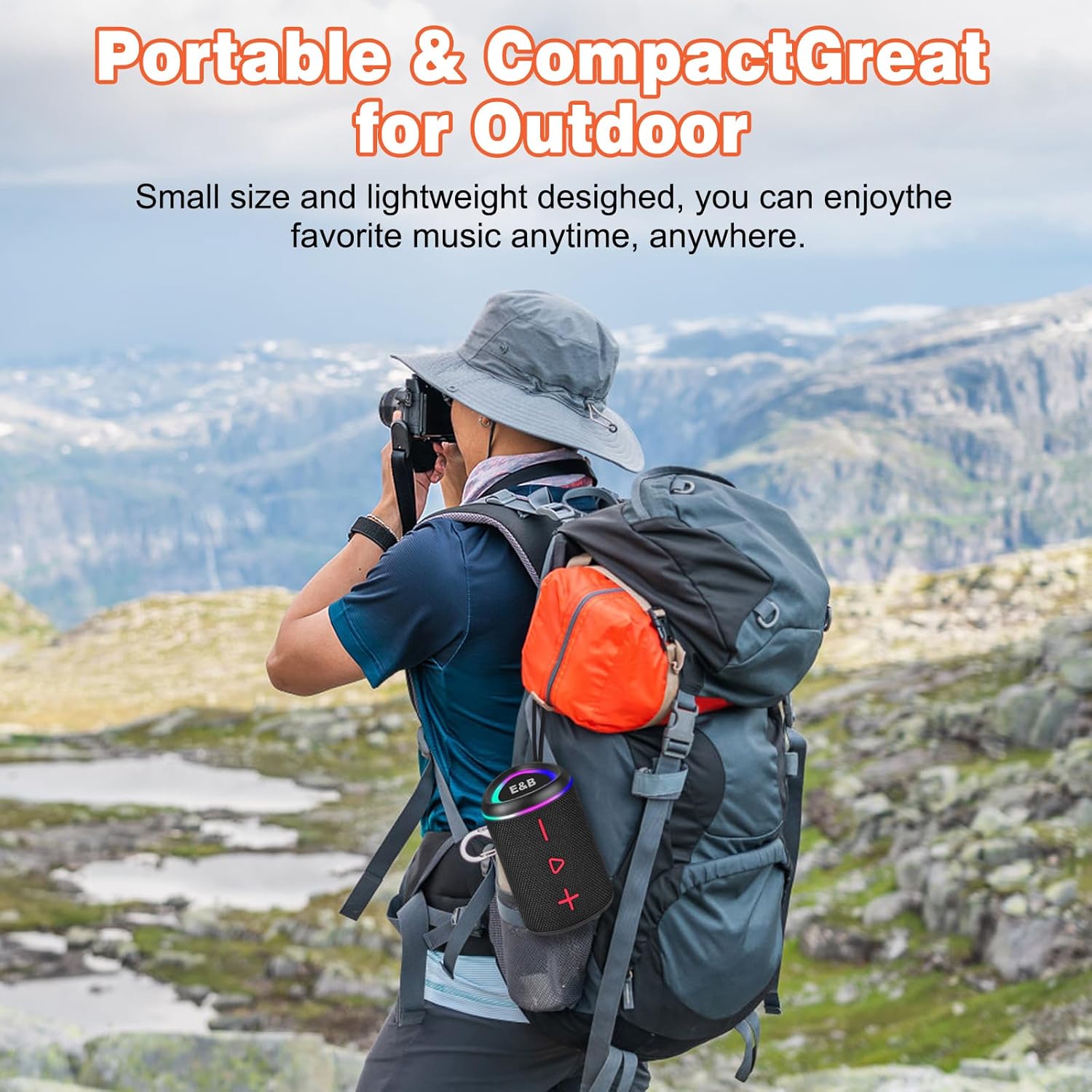 Portable Bluetooth Speaker with Lights, IPX4 Waterproof, Small Wireless Speaker for Home Party Outdoor Beach, Loud Sound, Bluetooth 5.3, TWS Pairing, Support TF Card - Image 3