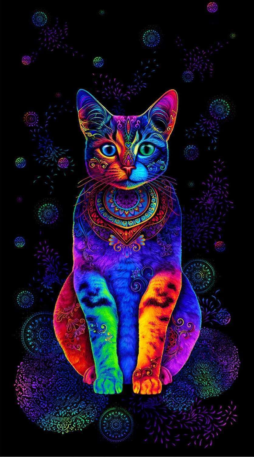 Amazon.com: Wild Cat by Timeless Treasures Rainbow Cat on