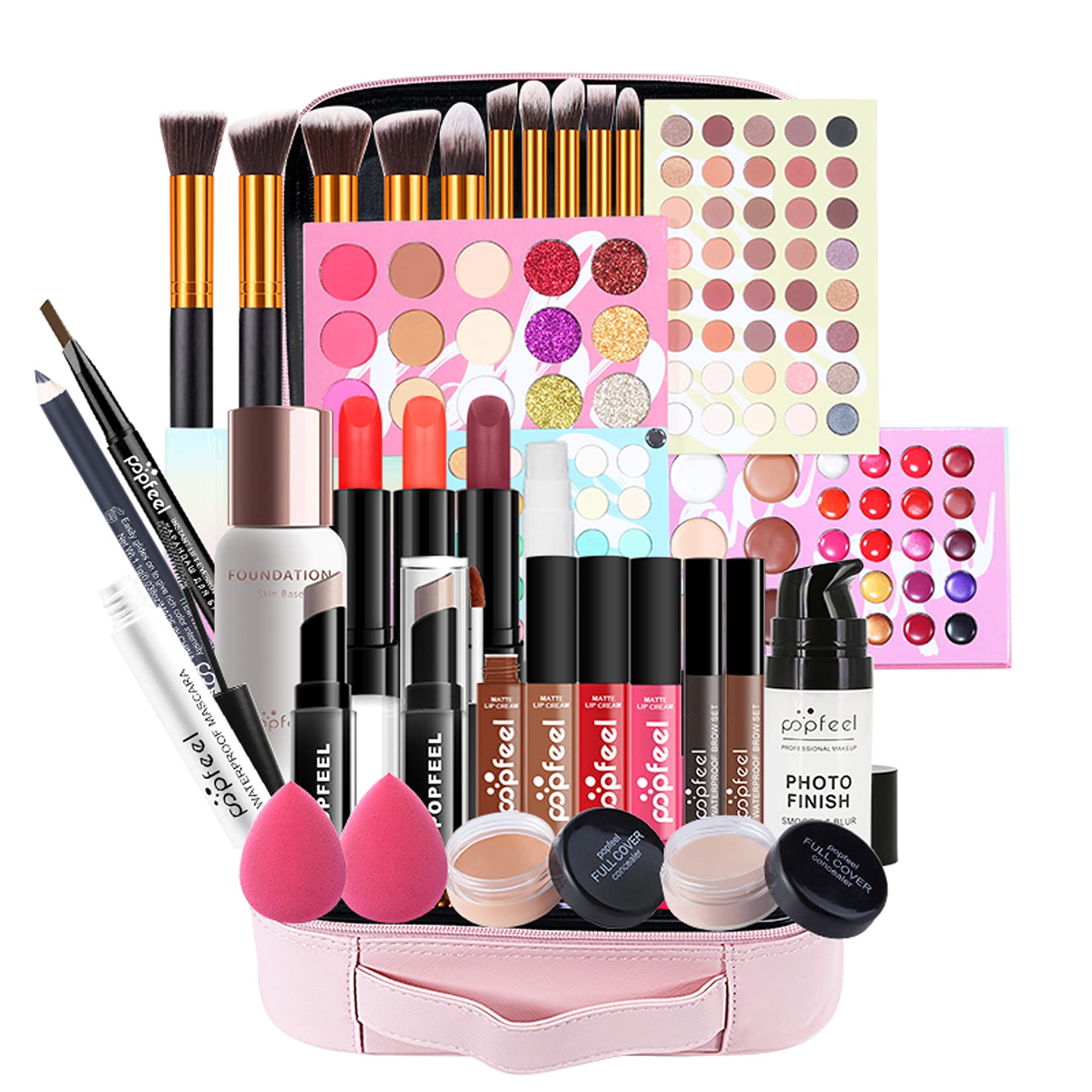 Professionelles Make-up Sets, MKNZOME 32St Schminke Starter Kit mit Schminktasche Tragbare Reise Makeup Paletten Kosmetik Lidschatten Lipgloss Geburtstags Weihnachten Geschenkset