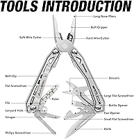 Vista 3 de FLISSA 16 en 1 Multiherramienta de Acero Inoxidable, Regalos para Hombres, Multiherramienta EDC con Cuchillo de Bolsillo, Alicates, Clip de Cintura