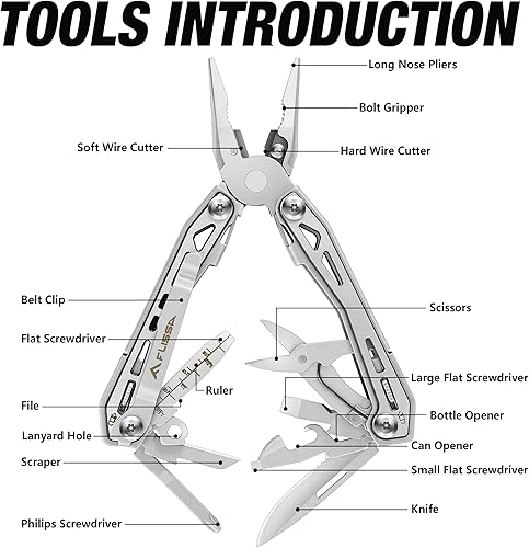 Miniatura 3 de FLISSA Multiherramienta de acero inoxidable 16 en 1, regalos para hombres, multiherramienta EDC con cuchillo de bolsillo, alicates, clip para