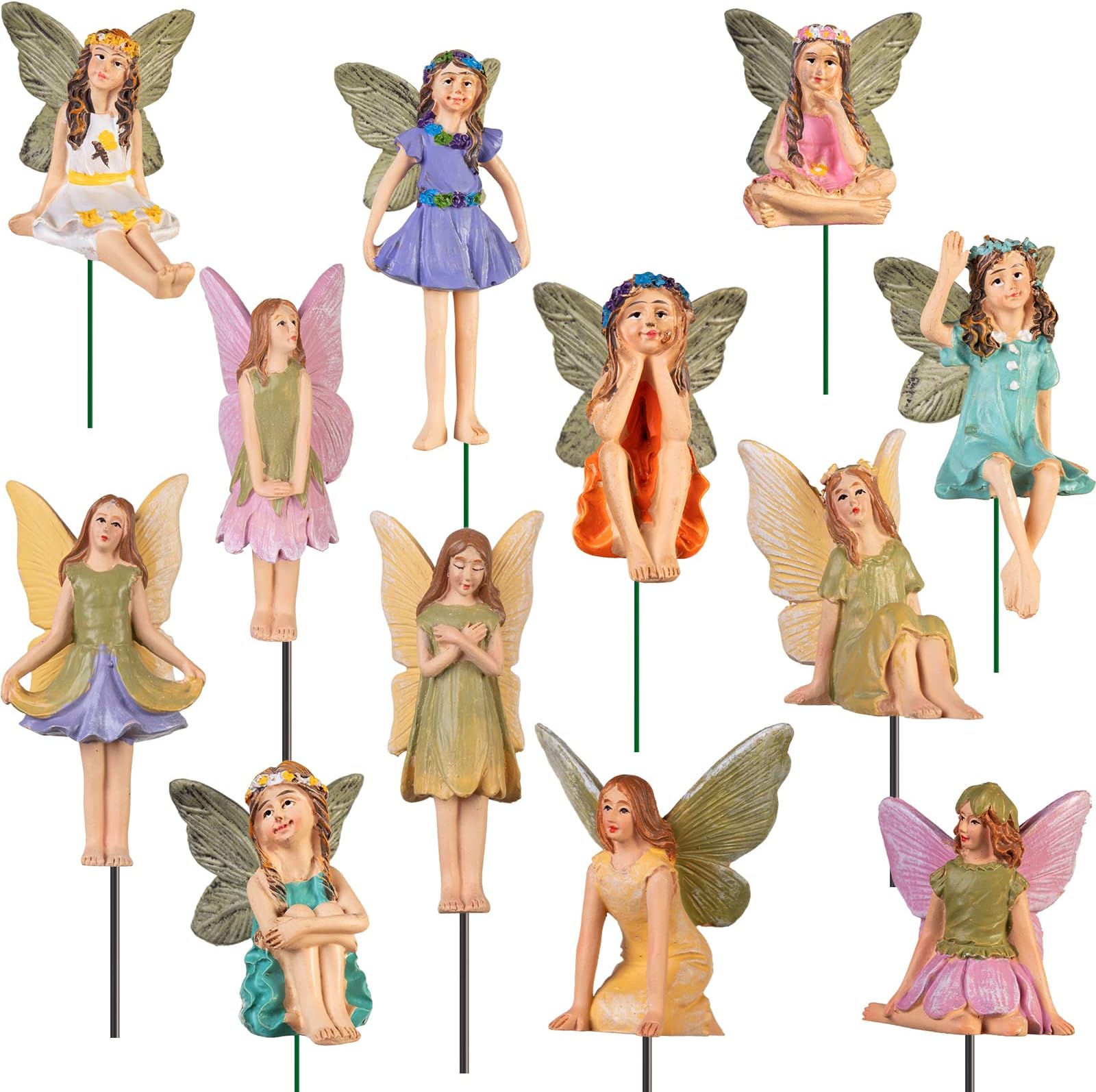Tuanse 12 Pieces Garden Accessories Vintage Mini Figurines Miniatures Garden Statues Small Garden Figurines Figures Decor for Home Yard Lawn Outdoor