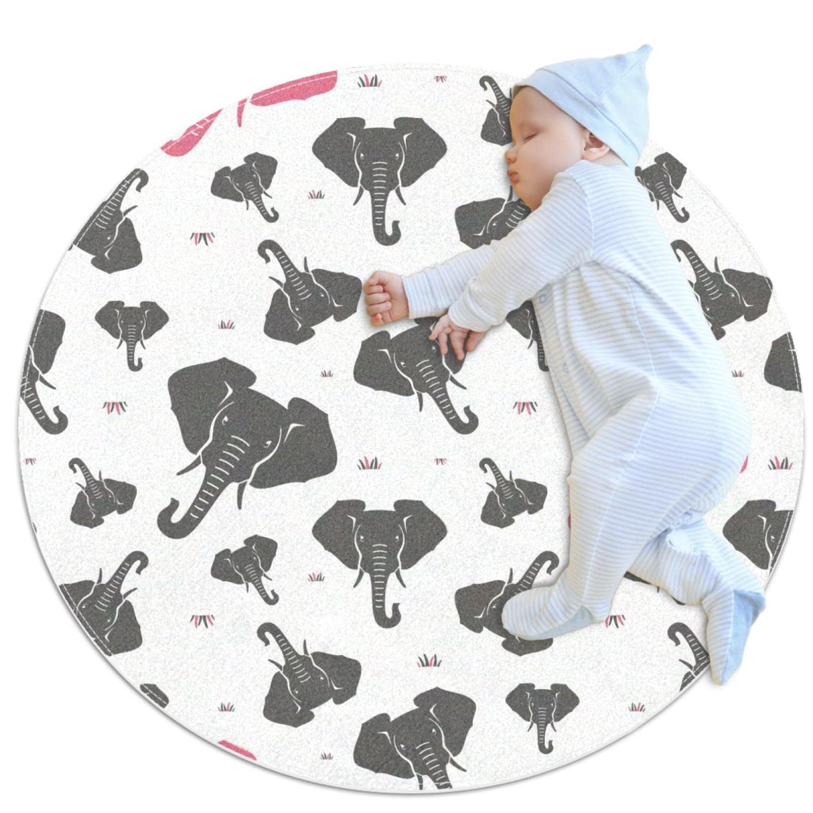 Tapis de salle de bain éléphant rond 1m antidérapant pour chambre d'enfant