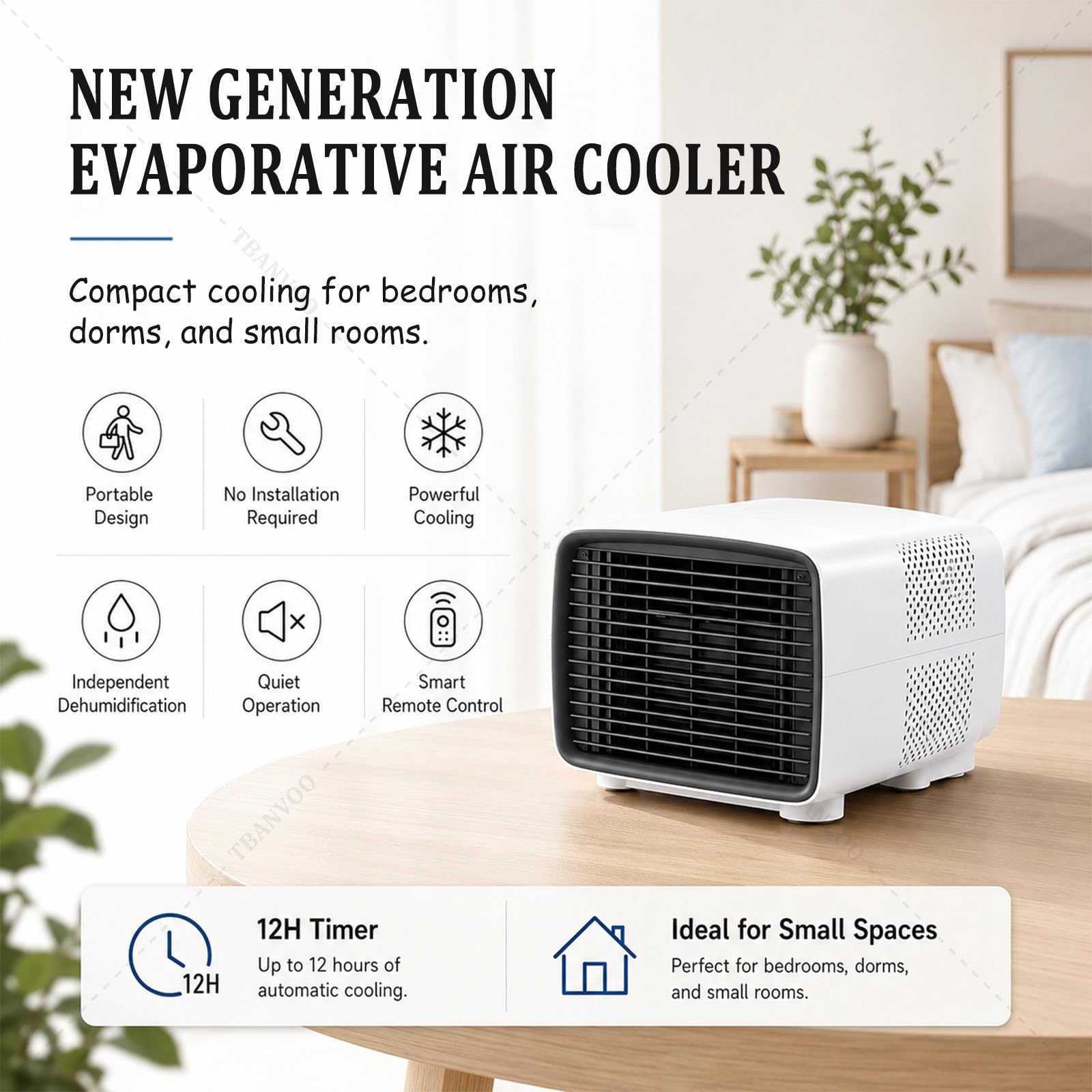 Condizionatore Portatile da Campeggio, 3000BTU 280W, Deumidificatore e Ventilatore con Touchscreen, Controllo Silenzioso Cordless