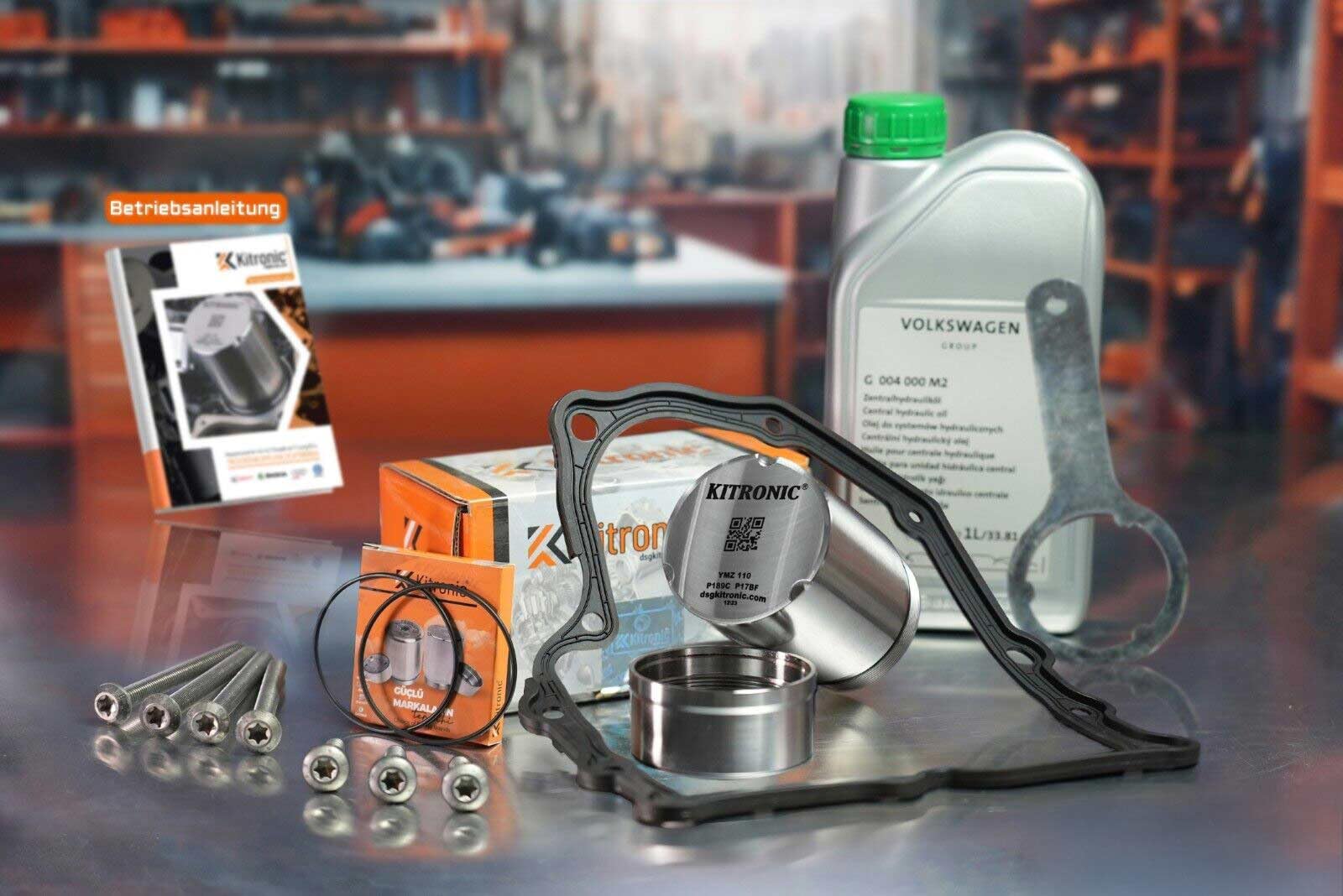 Kit di riparazione accumulatore di pressione KITRONIC DQ200 per DSG, 7 velocità a secco 0AM compatibile con VW | e 1 litro di olio Mechatronics, con viti rotanti in alluminio.