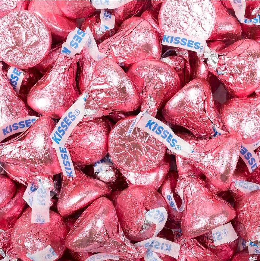 Hershe.ysKISSES Milk Chocolate Candy 3 lbs (48 oz) Solid Milk Chocolate Kisses In PINK Foil Wrap, Easter Candy Approx 300 Pieces Pink Foil Wrapped Candies