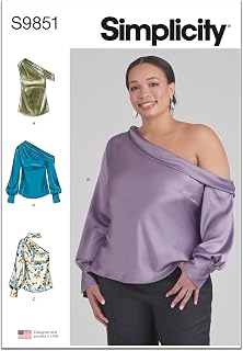 Simplicity Misses' and Women's One Shoulder Tops Sewing Pattern Packet, Sizes 10-12-14-16-18, Multicolor