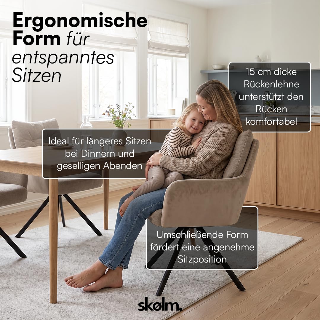 skølm Arvakr Esszimmerstühle drehbar 2er Set, Linen/Velvet Hellbraun
