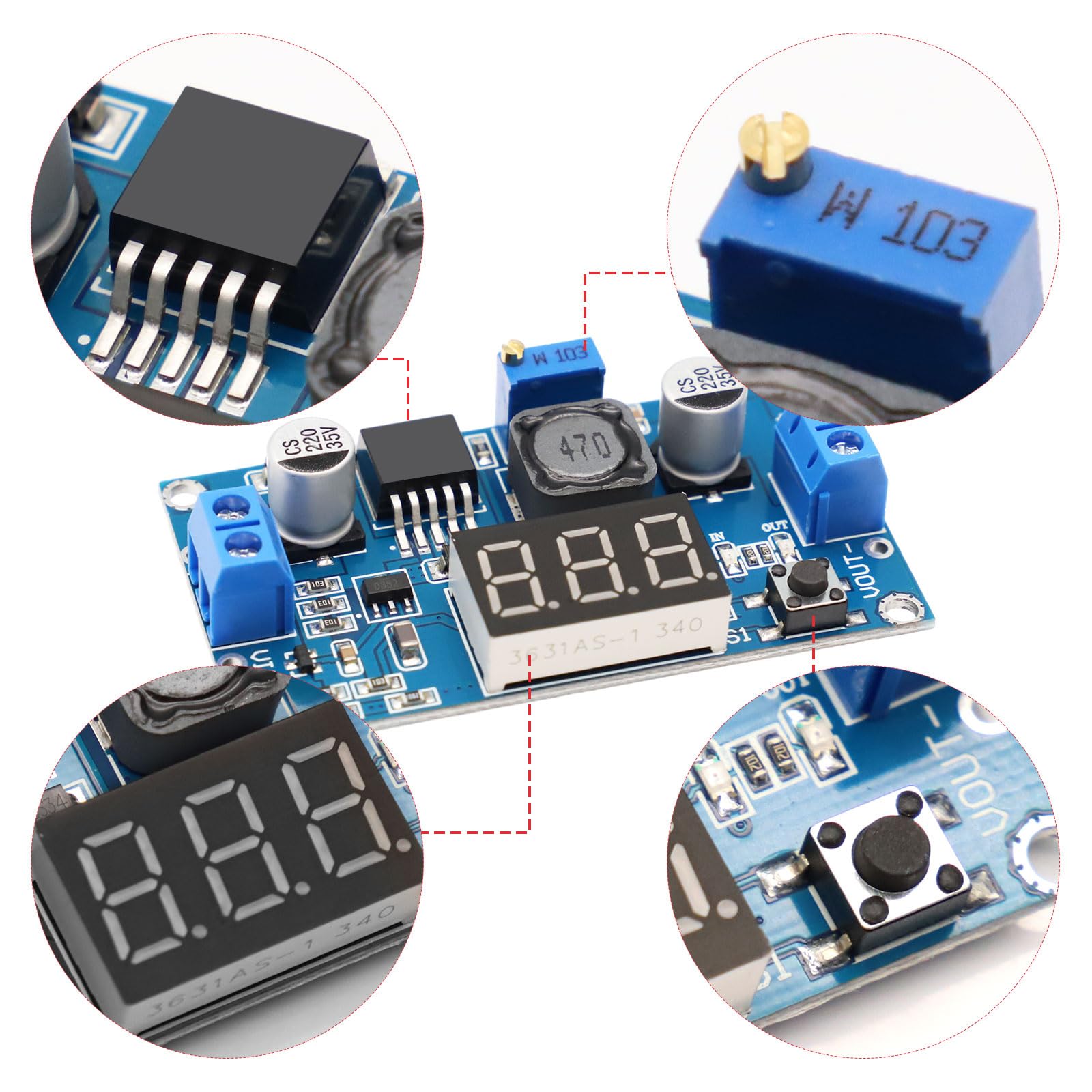 2PCS moduli convertitori step down, convertitore buck DC-DC da 4-40 V a 3,3-24 V con display digitale a 3 cifre, modulo step down di alimentazione