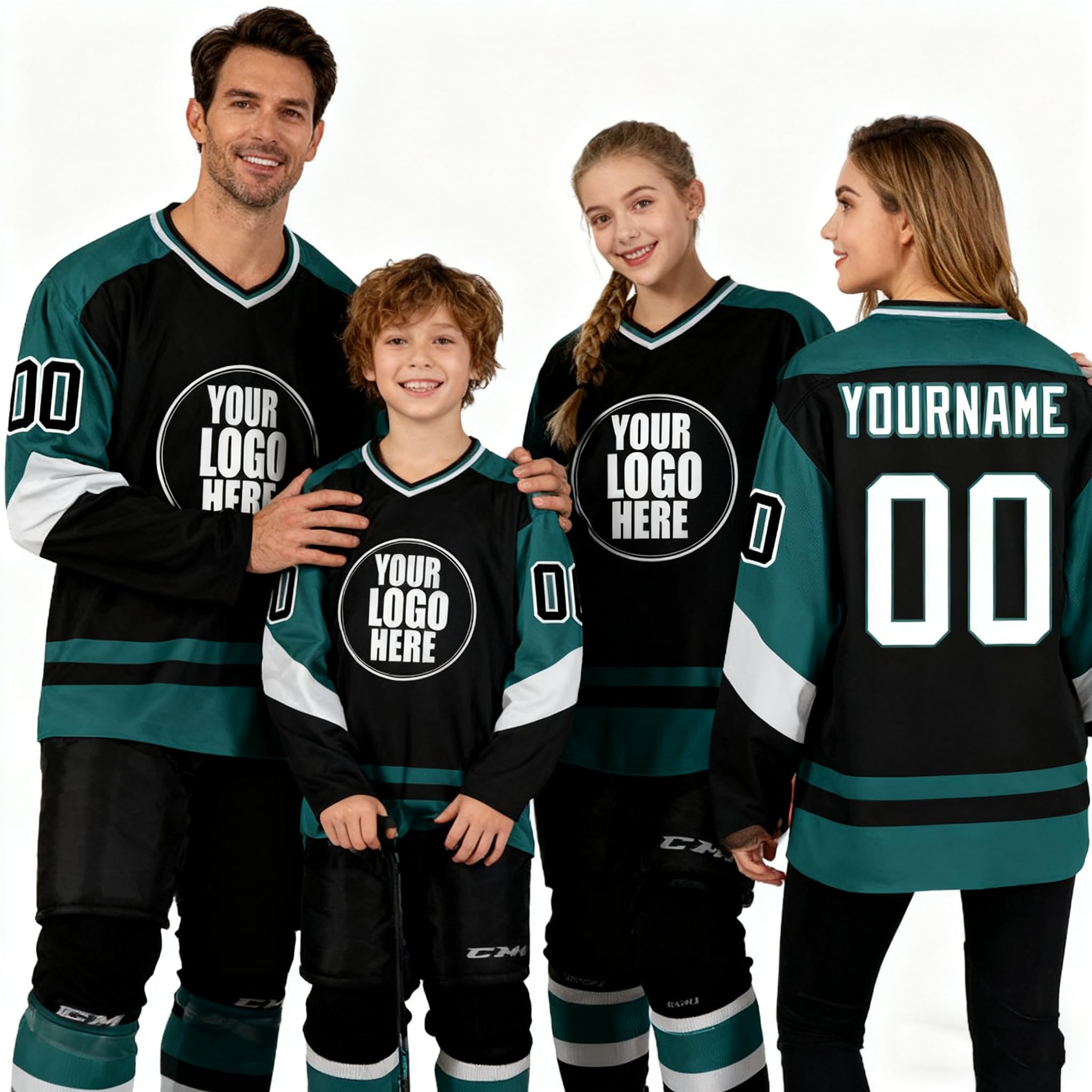 Personalisiertes Eishockey-Trikot für Jungen mit Langen Ärmeln – Individuelles Hockey-Jersey mit personalisierter Nummer, Name und Teamname – Sportliches Langarm-Shirt für Familien und Jugendliche
