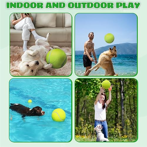 Miniatura 4 de Pelota de tenis gigante de 9.5 pulgadas, juguete grande para jugar al aire libre, regalo de cumpleaños para perros pequeños, medianos y grandes,