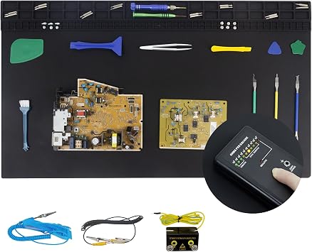 27.6'' x 15.7'' Anti Static Soldering Mat with ESD Accessories, 932 F Heat Resistant Extra Large Silicone Solder Mat, ESD Safe Large Repair Mat for Electronics Repair DIY Projects Black