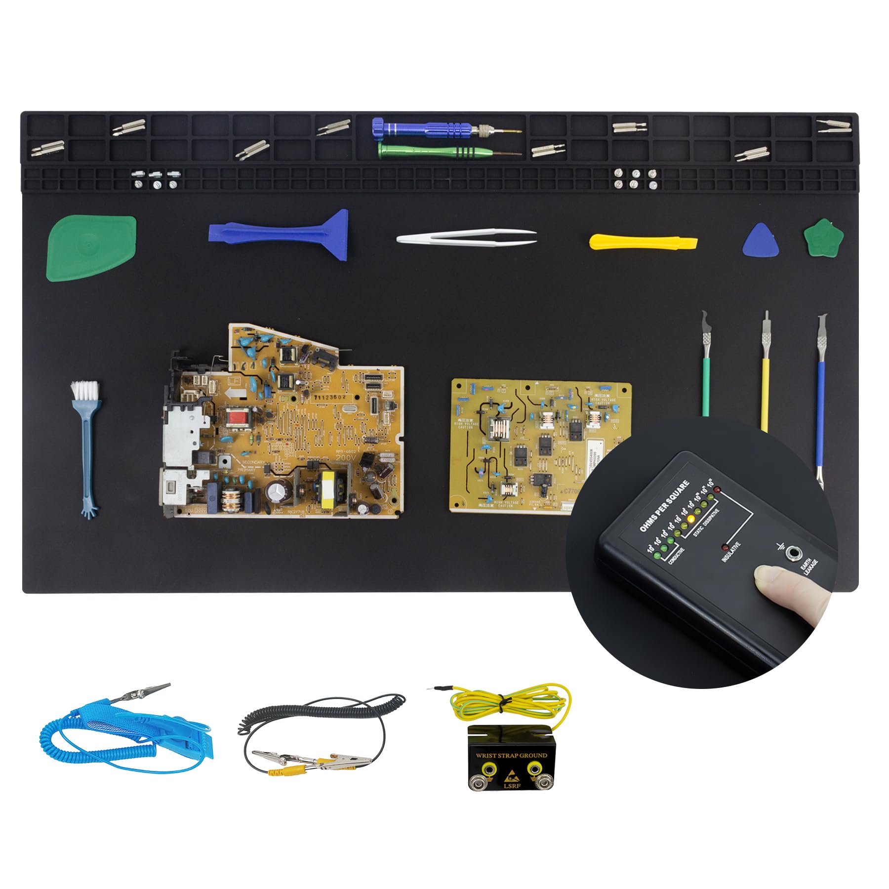 27.6'' x 15.7'' Anti Static Soldering Mat with ESD Accessories, 932°F Heat Resistant Extra Large Silicone Solder Mat, ESD Safe Large Repair Mat for Electronics Repair DIY Projects (Black)