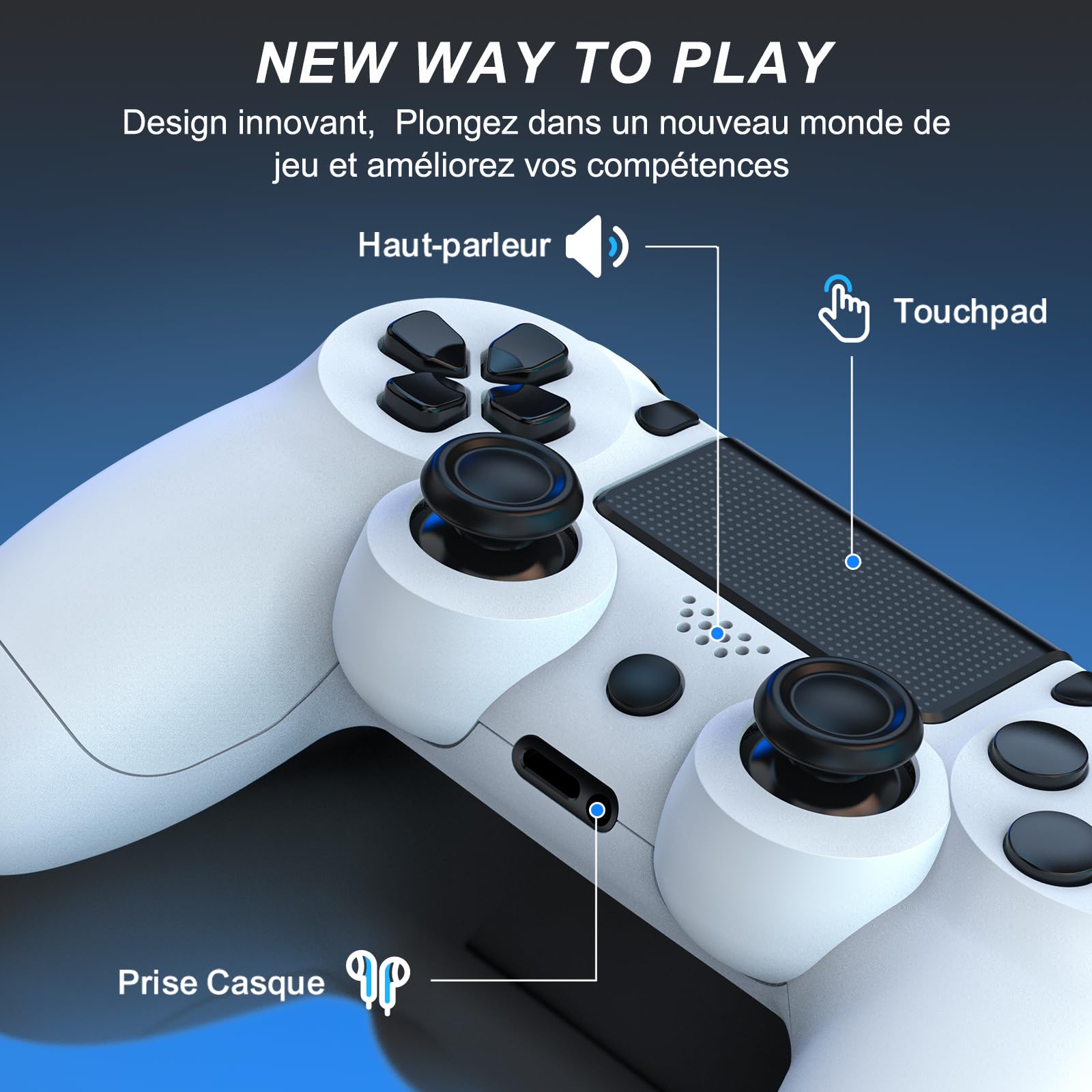 YCCTEAM Manette Sans Fil Compatible P-4 SAlim Pro PC, Manette P-4 avec Pavé Tactile Double Vibration Contrôle Mouvement Fonction Audio (Blanc)