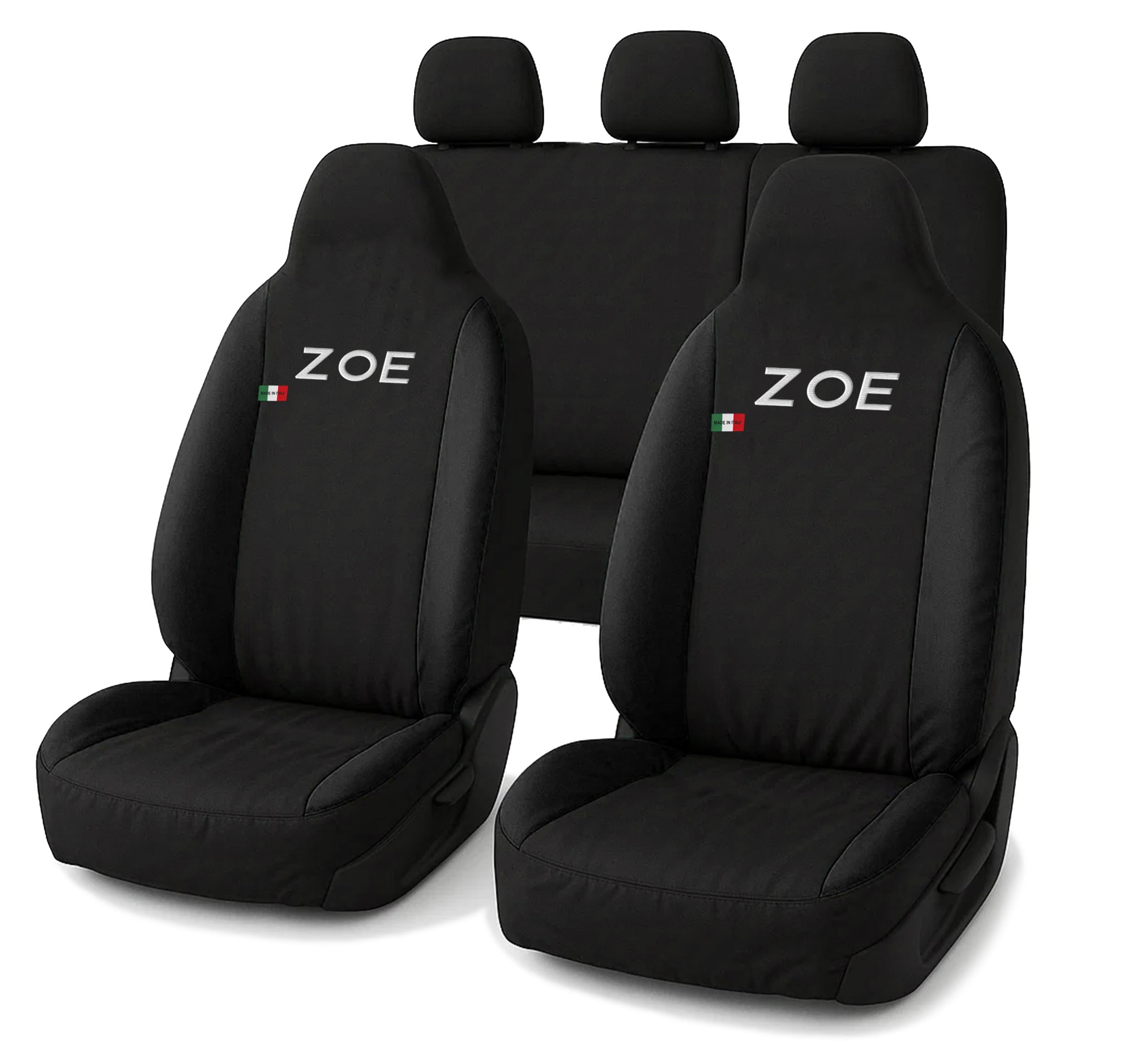 Auto Accessori Lupex Housses de sièges pour voitures compatibles Zoe | Housse pour appuie-tête incluse | Fabriqué en Italie | Ensemble de housses de siège avant et arrière | Logo brodé | Intérieur