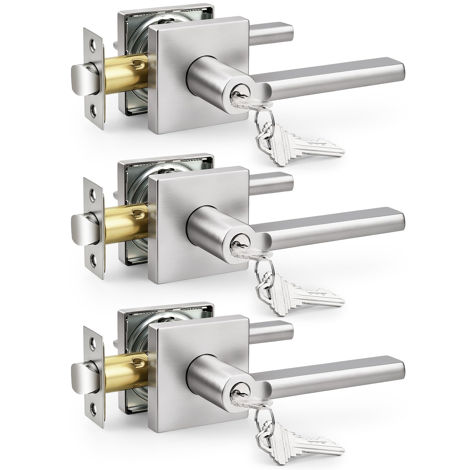 Probrico Door Handle with Lock - Brushed Nickel -10
