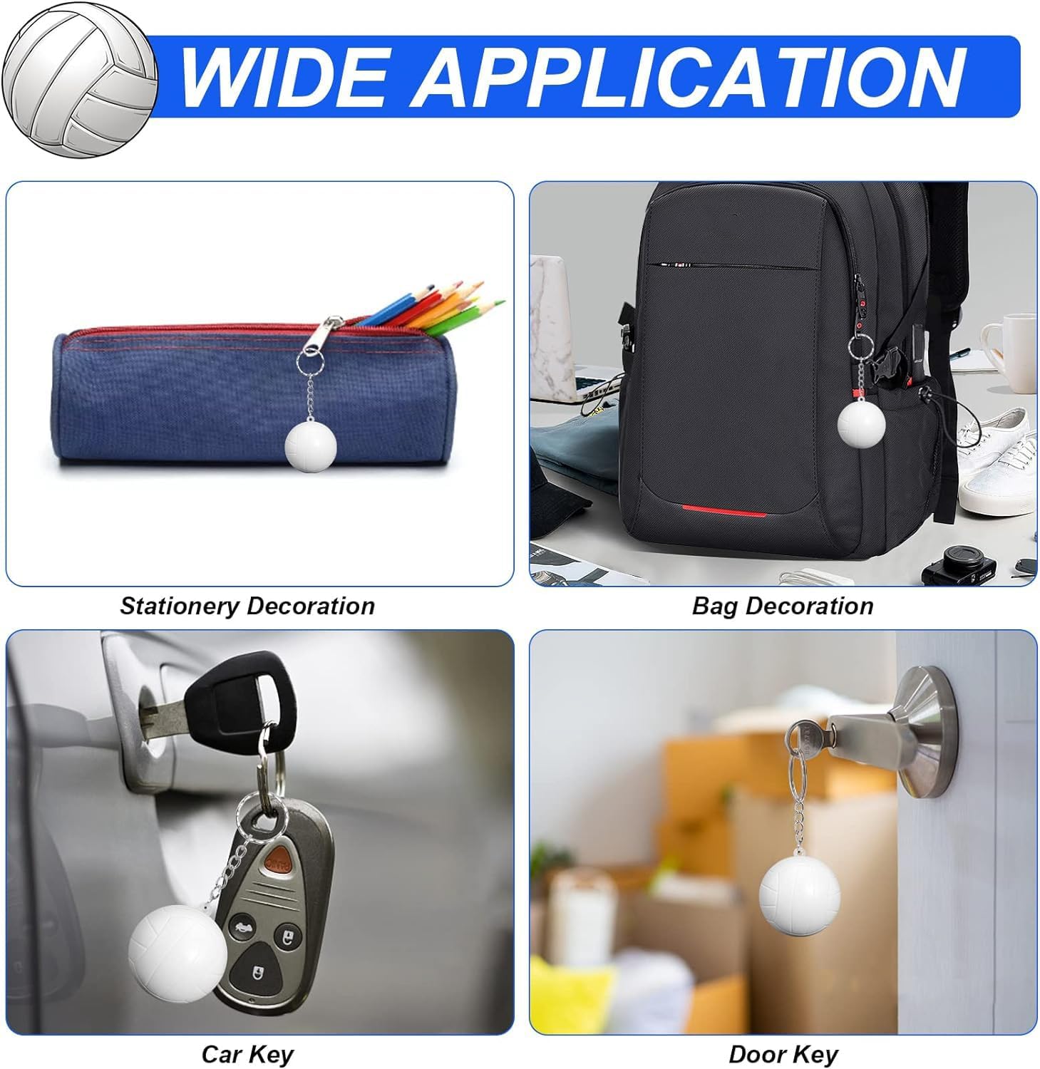 24 Pack Mini Sports Ball Keychains, Volleyball