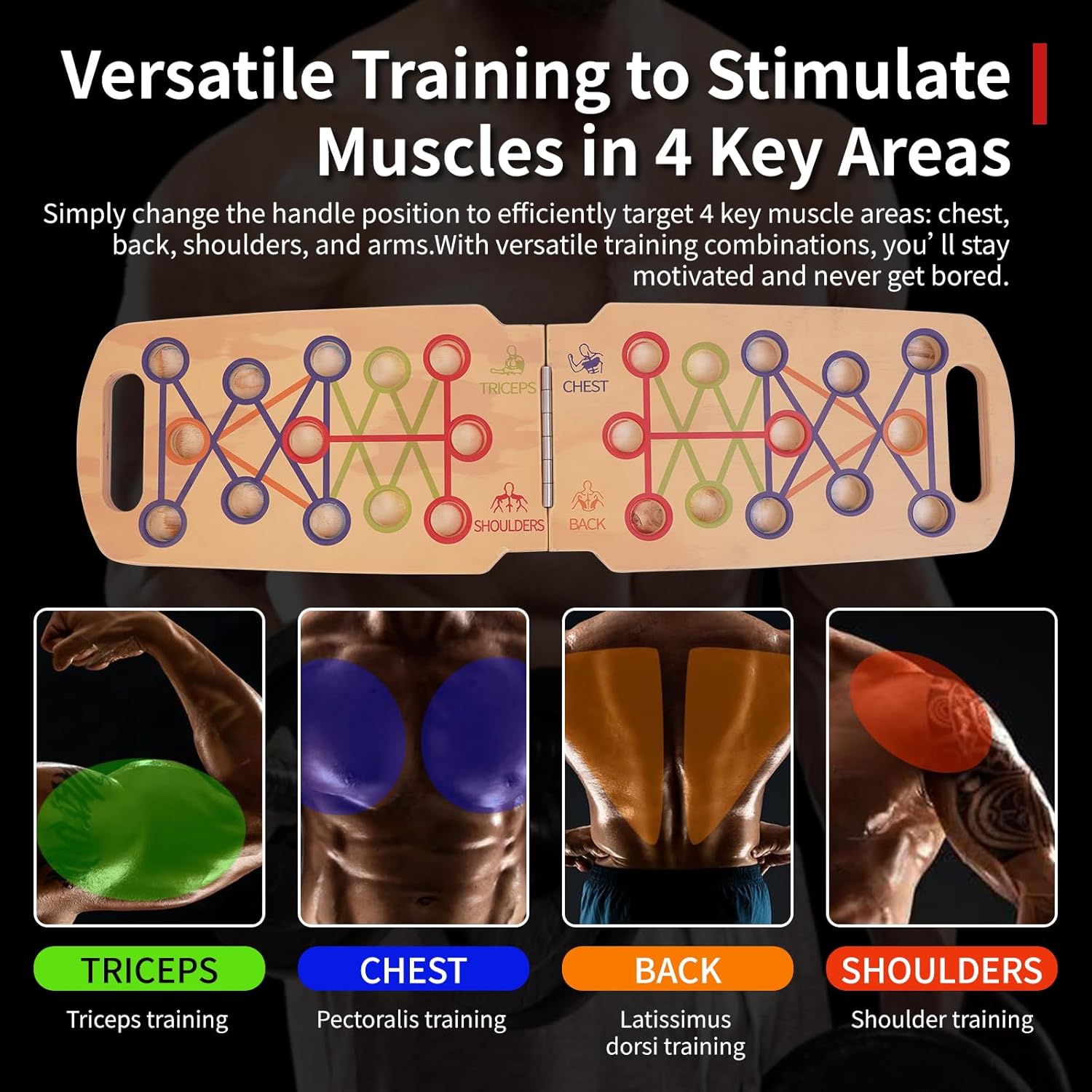 Foldable wooden Push up Board, Portable Push up Stand 14 in 1 Muscle Builder with Graphics Guide and 2 Solid Wood Pushup Handles