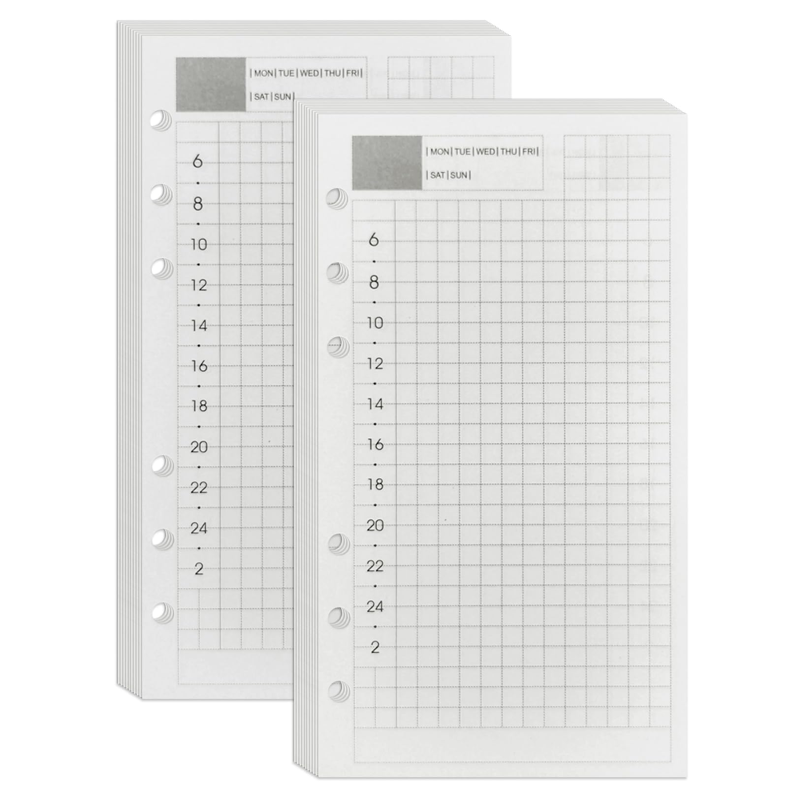 DY.2ten A6 Undated Daily Planner Refills, 6 Hole Punched Planner Inserts, 90 Sheets/180 Pages, 100gsm Thick Paper for Filofax Personal Binder, 3.74" × 6.69"