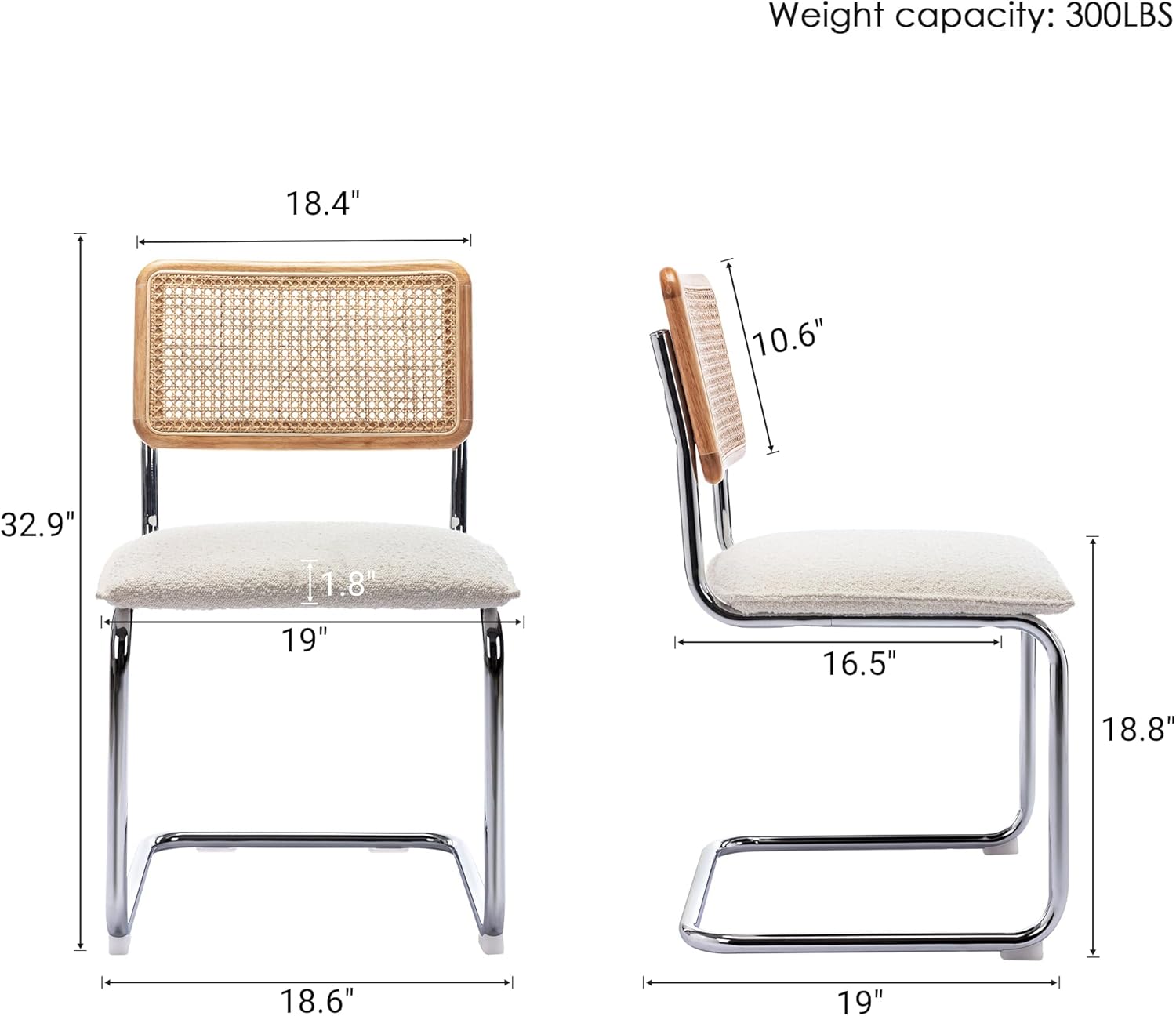 ONEVOG Rattan Dining Chairs with Cane Backrest and Metal Legs, Upholstered Comfy Chair for Patio, Bedroom, Kitchen, Living Room, Leisure, Set of 4 (Beige)
