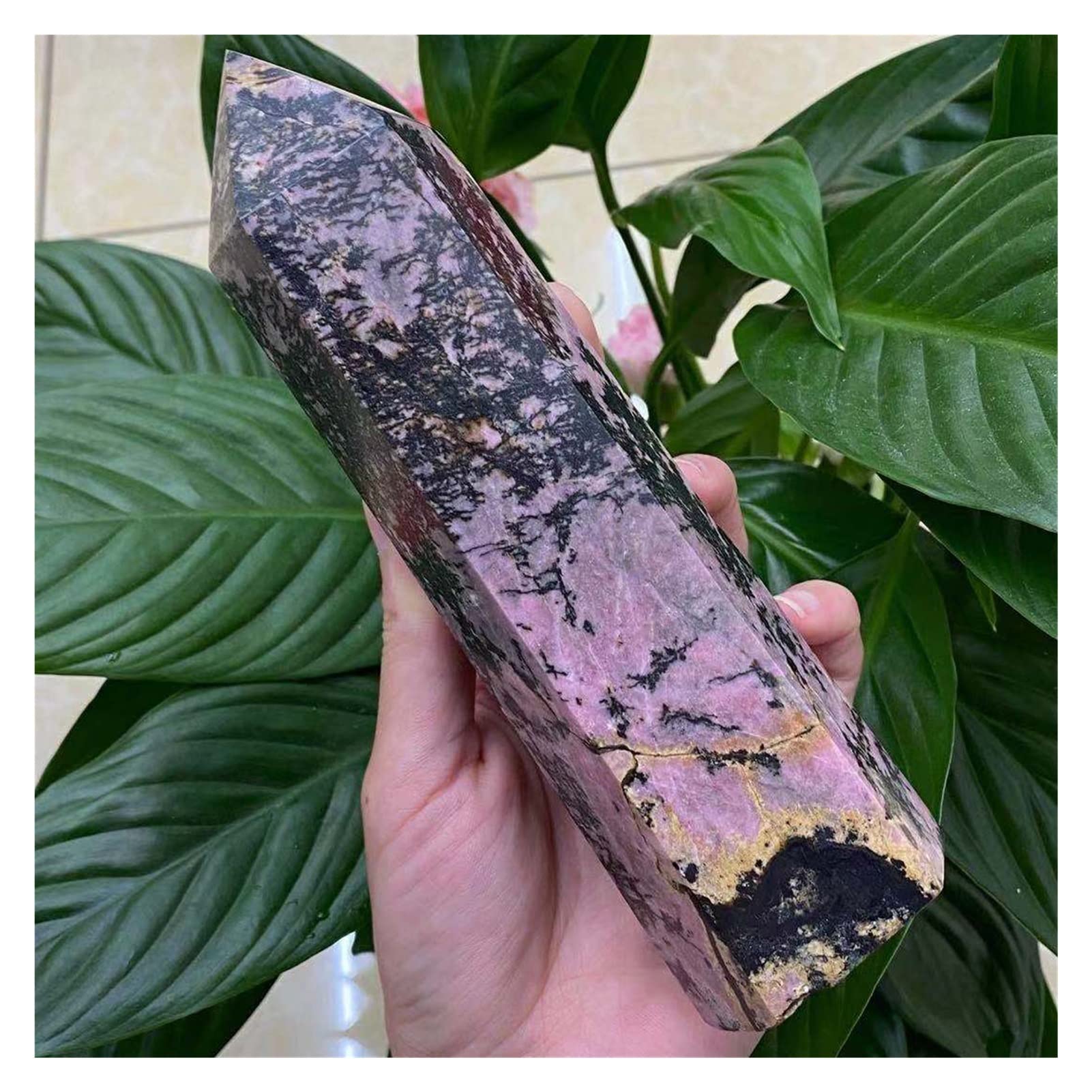 Crystal column, Natural rock Rhodnite quartz hole healing rod (Size : 500-550g)