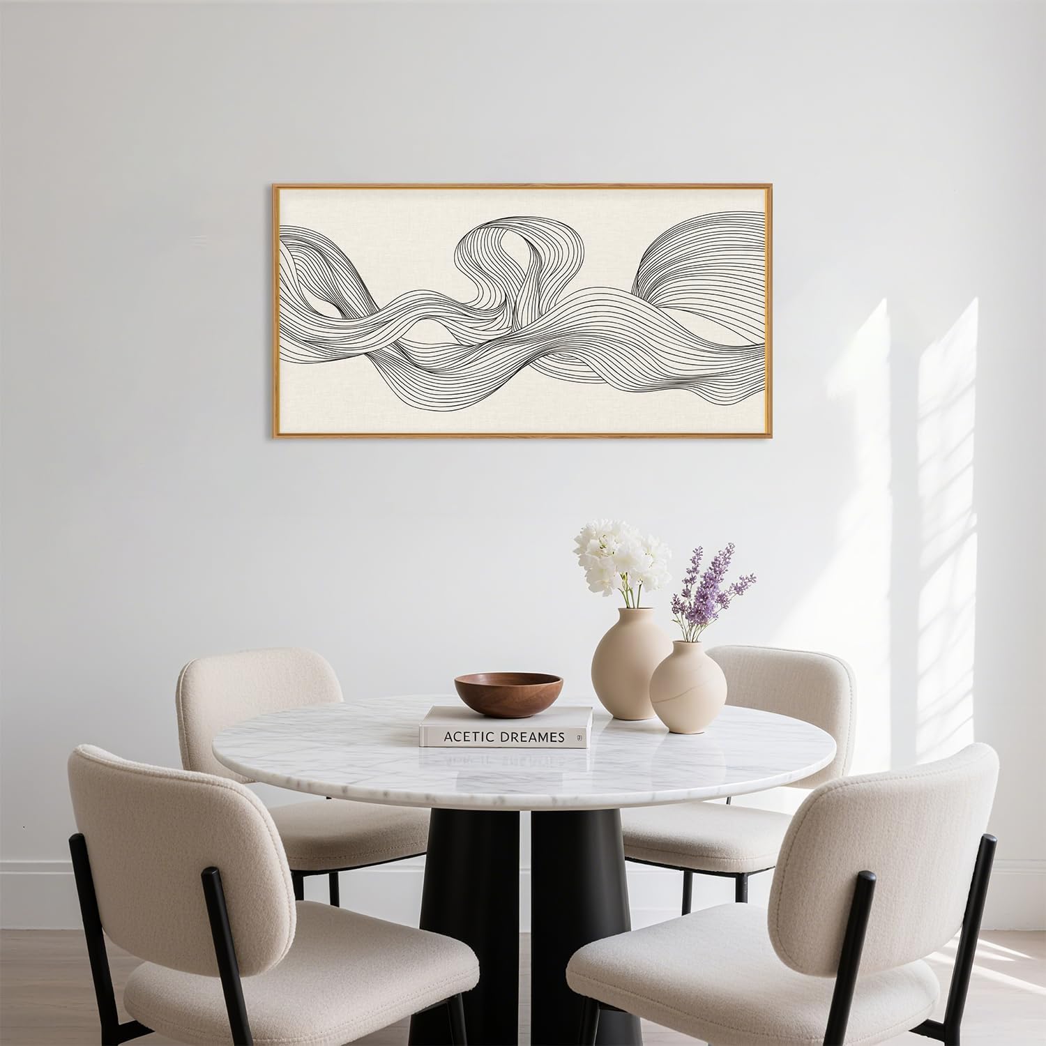 HPNIUB Neutral Abstract Beige Wave Framed Wall Art Set,Minimalist Black Line Wave Wall Decor,Modern Geometric Art Print,Boho Textured Artwork for Living Room,Bedroom,Office-20 x40