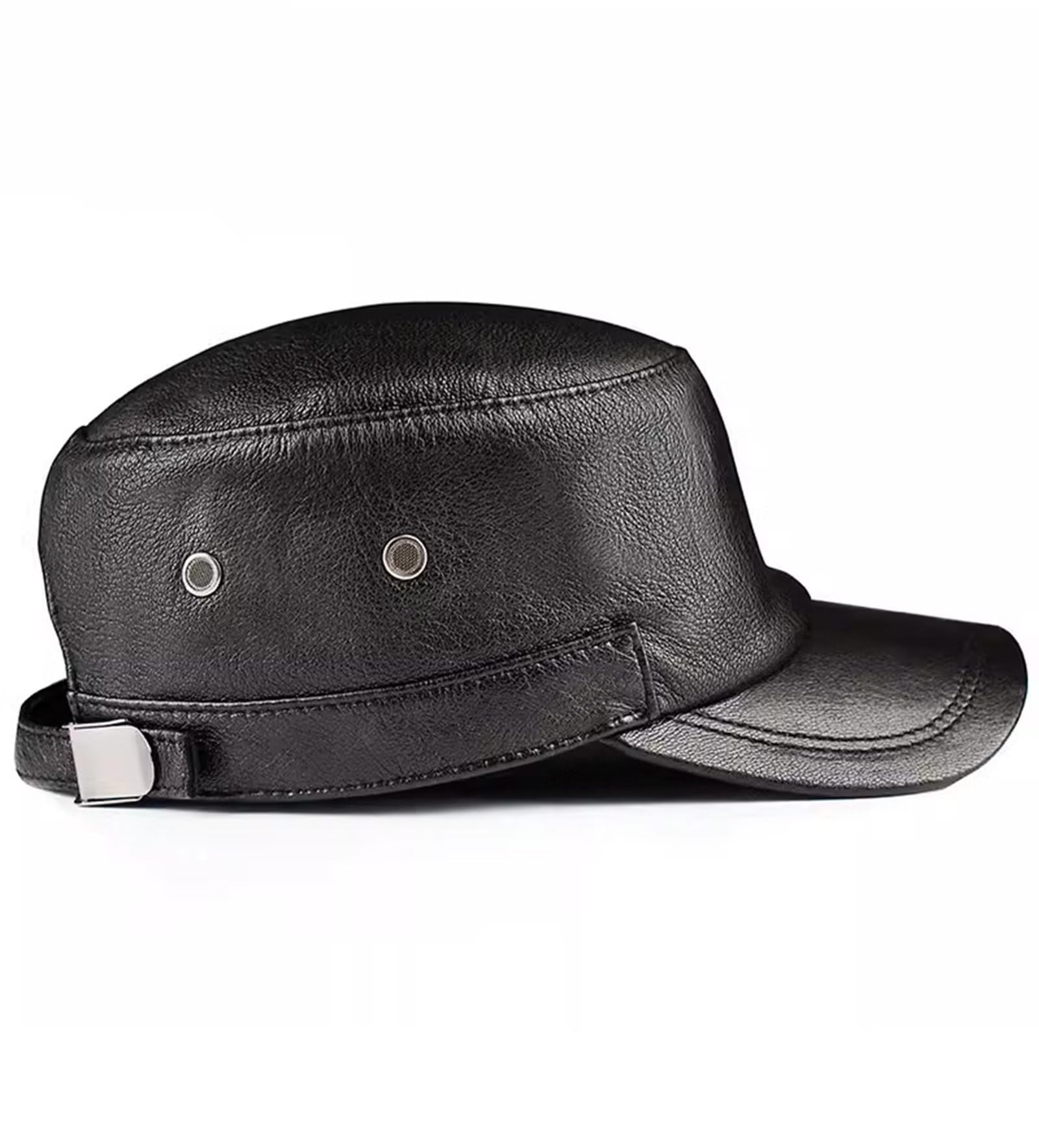 Czapka męska z płaską daszkiem ze skóry PU, czapka wojskowa, czapka baseballowa, czapka rybaka, czapka kierowcy, czapka ciężarówki, czapka baseballowa, czarna - XXL