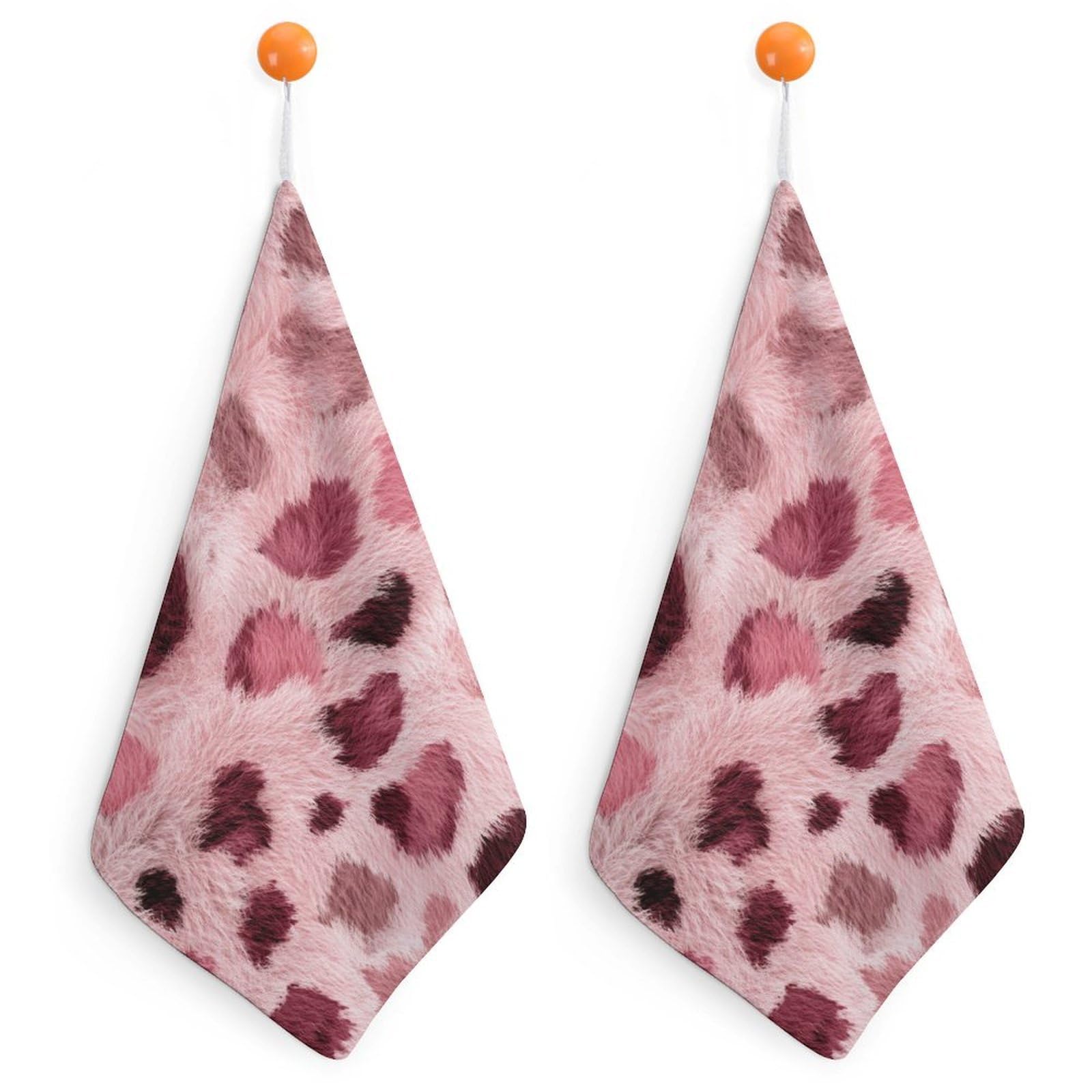 Jubonexis Light Pink Shades of Leopard Spots Small Hand Towel with Hanging Loop 2 PCS Absorbent Soft Wash Cloth for Kitchen Bathroom