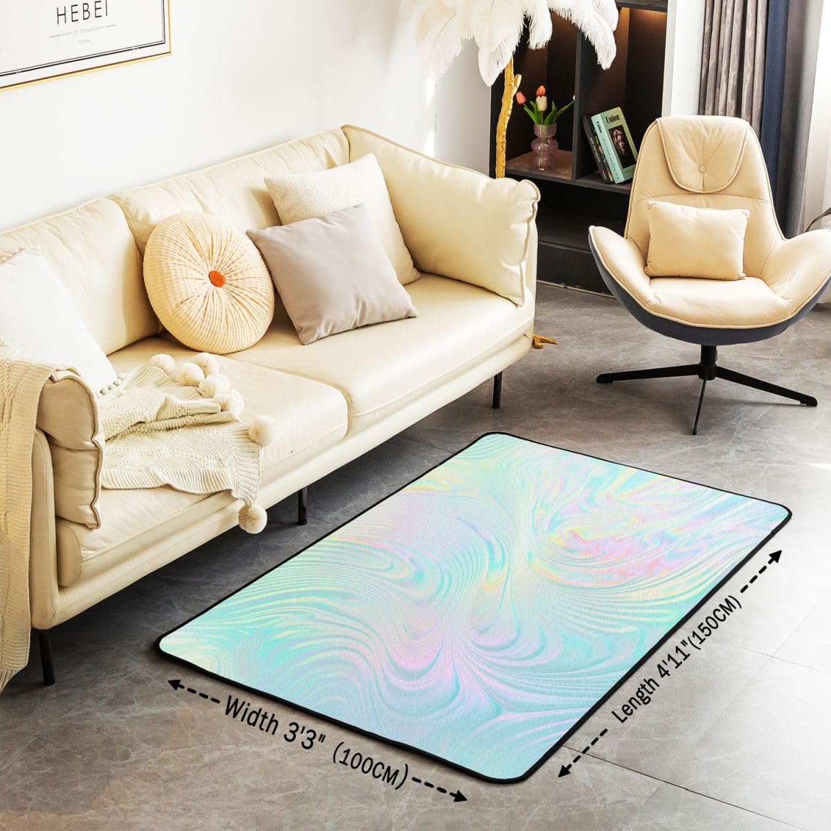 Homewish Tapis Salon 150x200cm Abstrait Tapis Sol Irisé Tapis Chambre Vagues Texture Fluide Ondulations Tourbillons Décoration D'Intérieur Dégradé Ombré Arc-en-Ciel Sarcelle