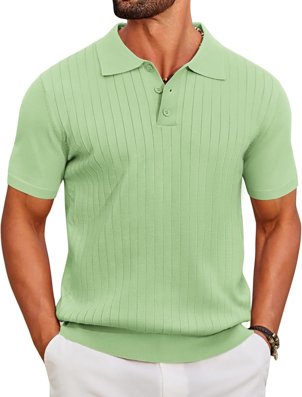 COOFANDY Men's Knit Polo Shirts Short Sleeve Ribbed Knitted Shirt Summer Lightweight Casual Golf Shirts