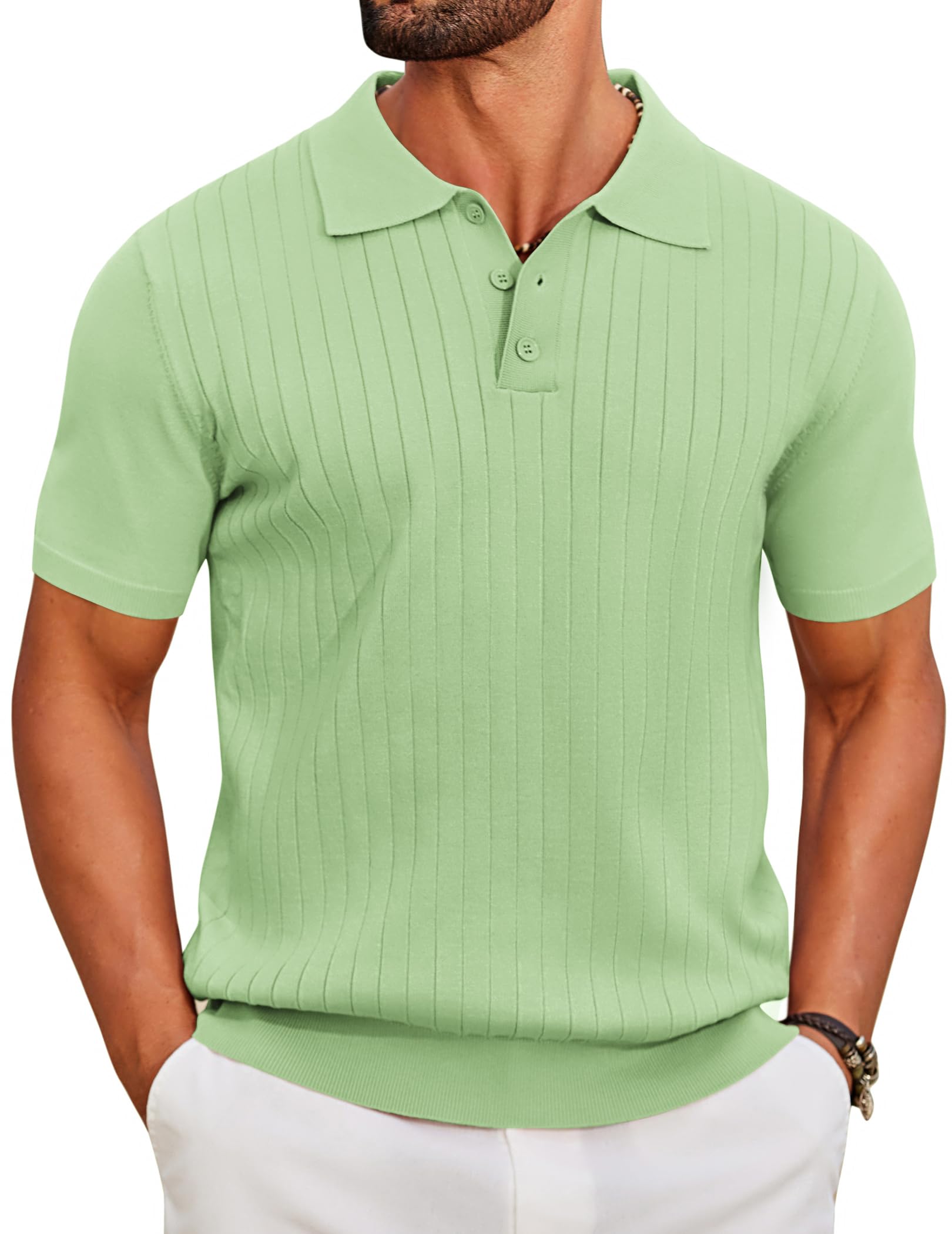 COOFANDY Men's Knit Polo Shirts Short Sleeve Knit Shirt Summer Golf Shirts