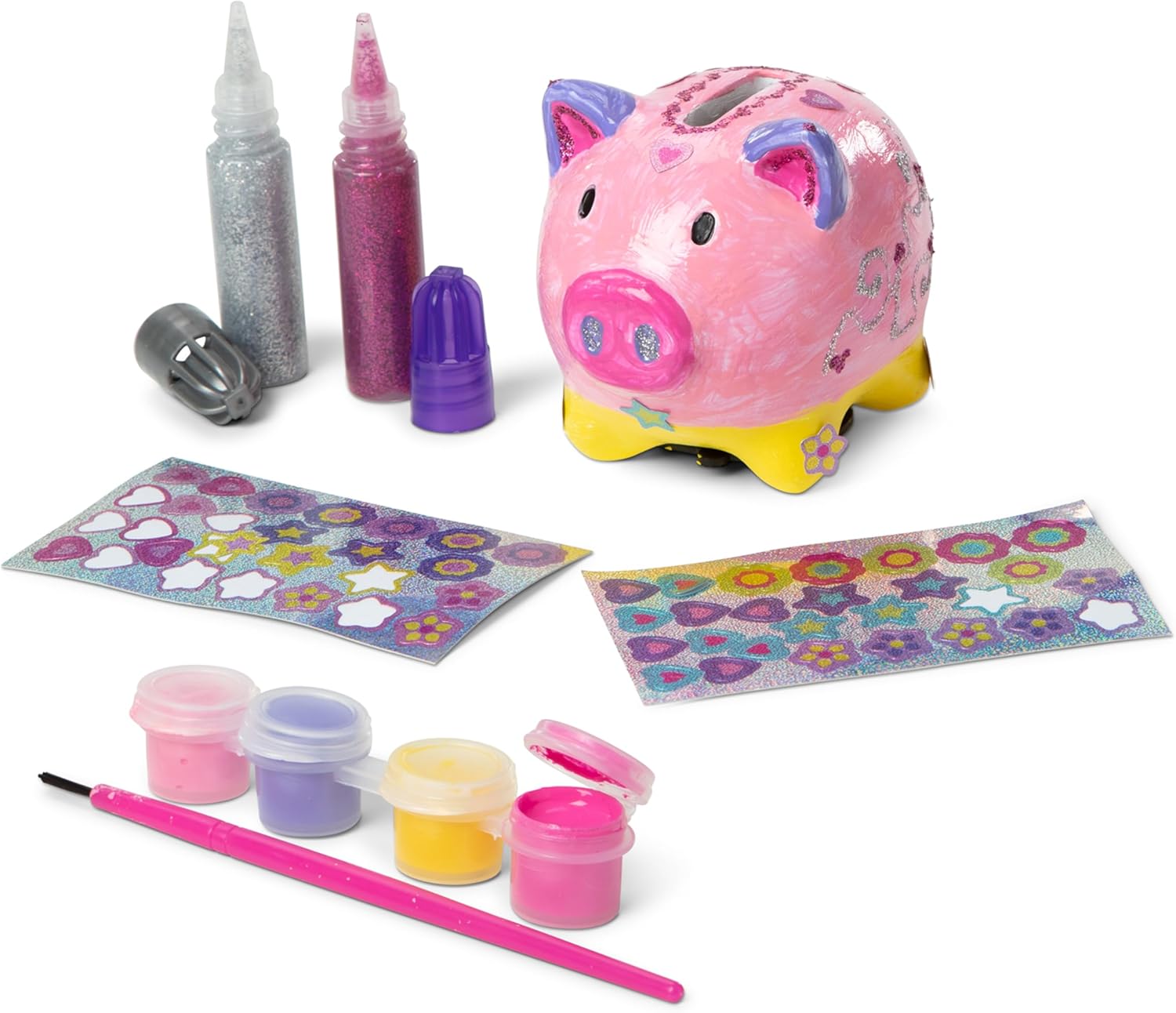 Melissa & Doug Created by Me! Piggy Bank Craft Kit with 4 Pots of Paint, Brush, Glitter, Stickers