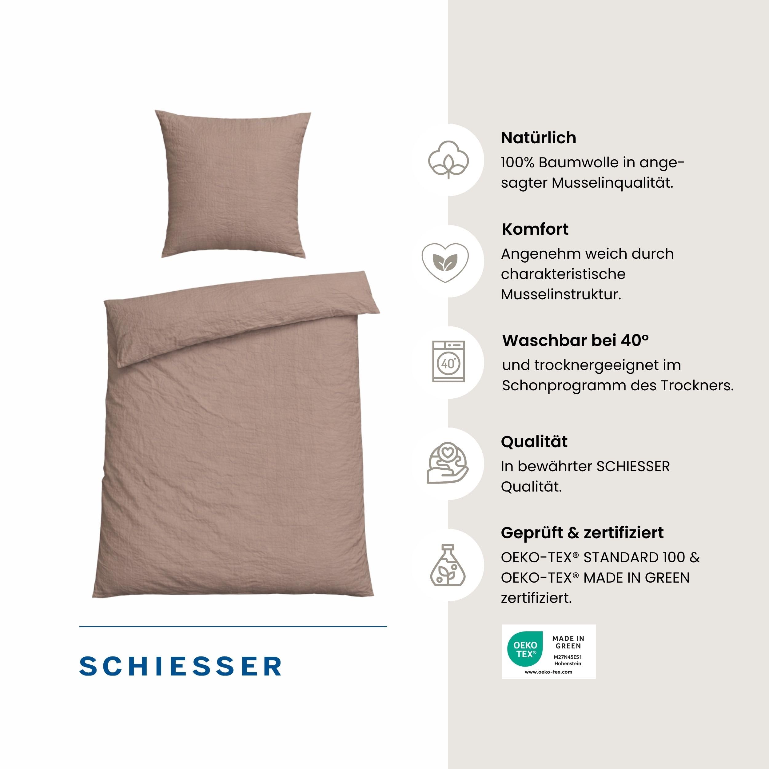 Schiesser Bettwäscheset Molly - Musselin - 2-teilig - 155 x 220 cm - Taupe