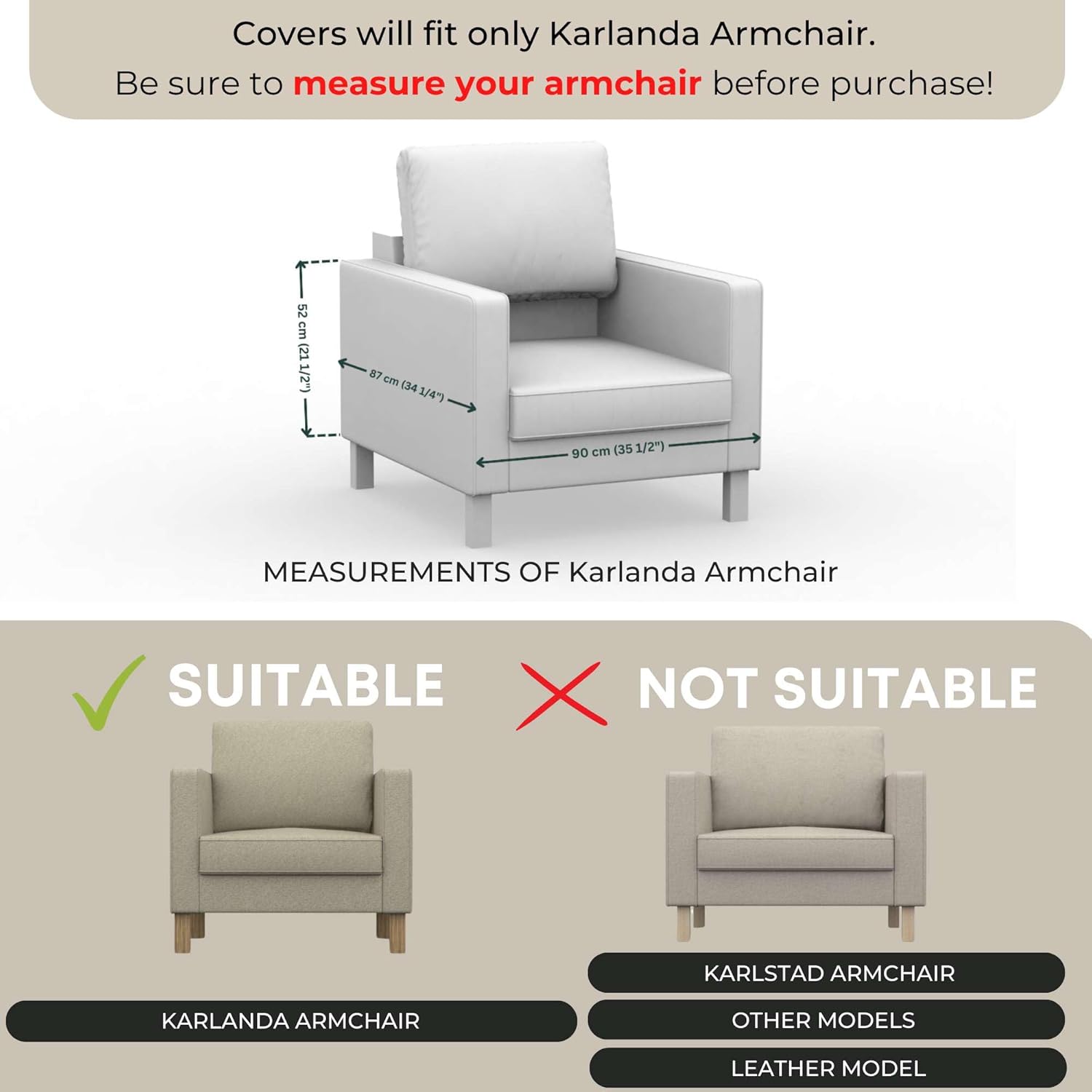 comfortly Cover for Karlanda Armchair, Replacement Slipcover, Heavy Duty 3 pcs Cover, Soft Durable Washable Pet-Friendly Fabric, Easy to Clean & Replace (Tiffany - Olive)