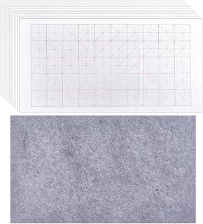 NBEADS 50 Pcs Chinese Calligraphy Xuan Paper, 27.48x13.78 Inch Rice Paper with 2.36x2.36 Inch Grids Sumi Paper with 1 Pc Felt Pad for Beginners Students Brush Writing Practice Kanji Art Supplies