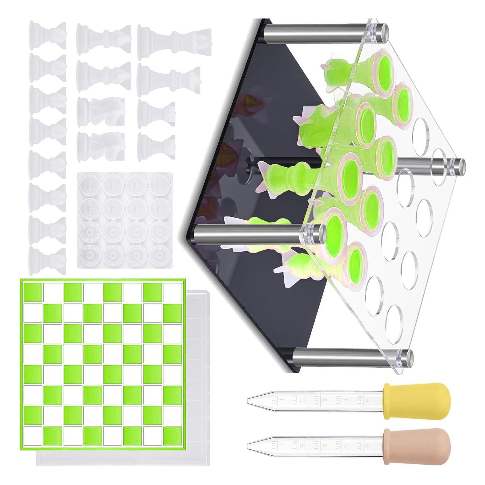 Ljmyy Chess for Resin Casting,Resin Chess Set Mold with Silicone Checker & Board Mold Piece Holder